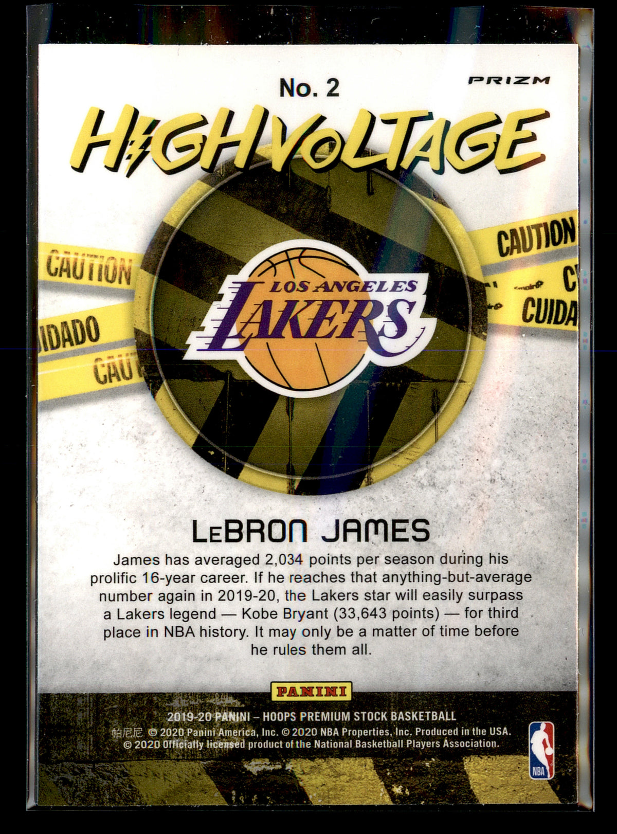 2019-20 Hoops Premium Stock #2 LeBron James High Voltage Flash