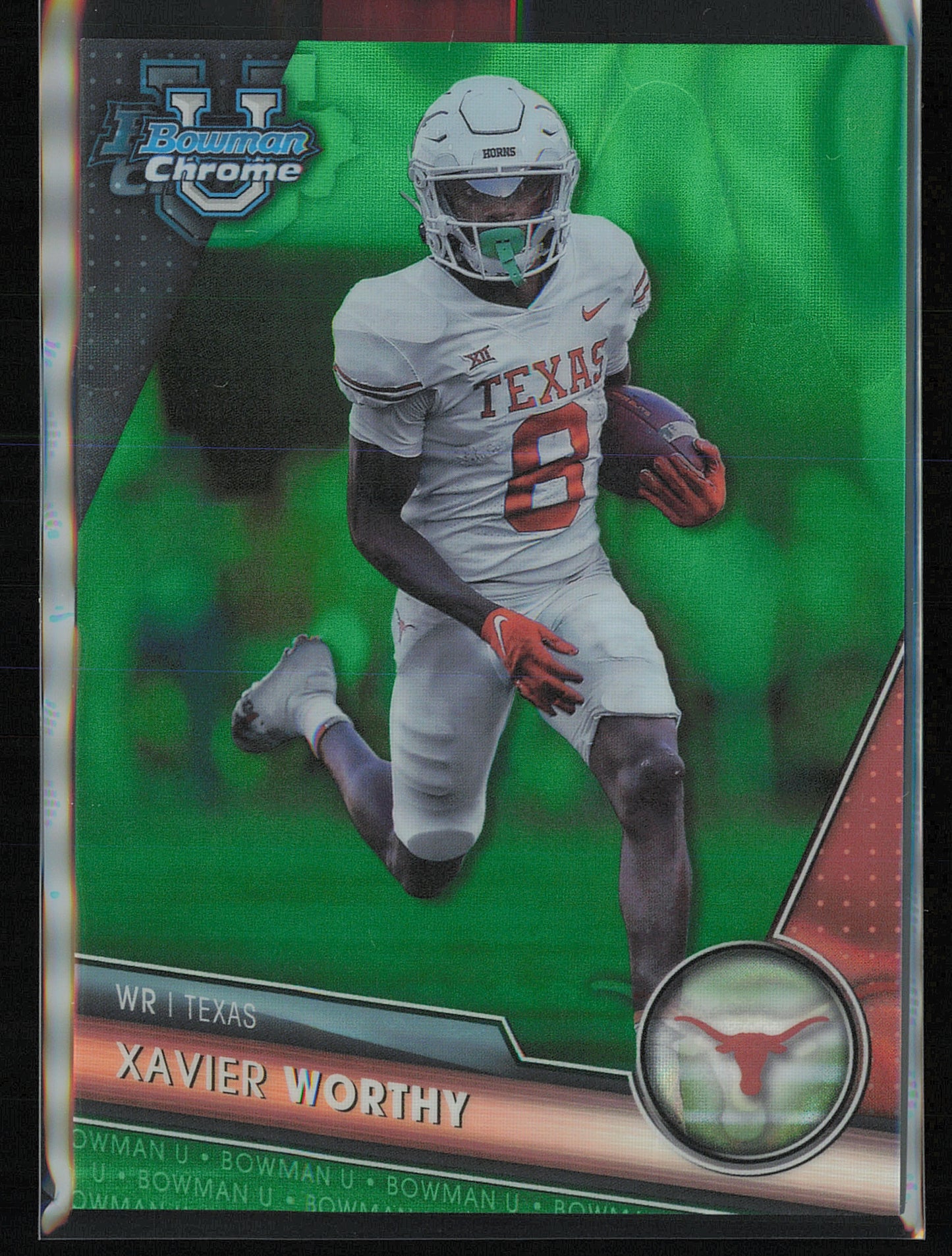 2023 Bowman University Chrome #155 Xavier Worthy Green Lava Refractor #/99