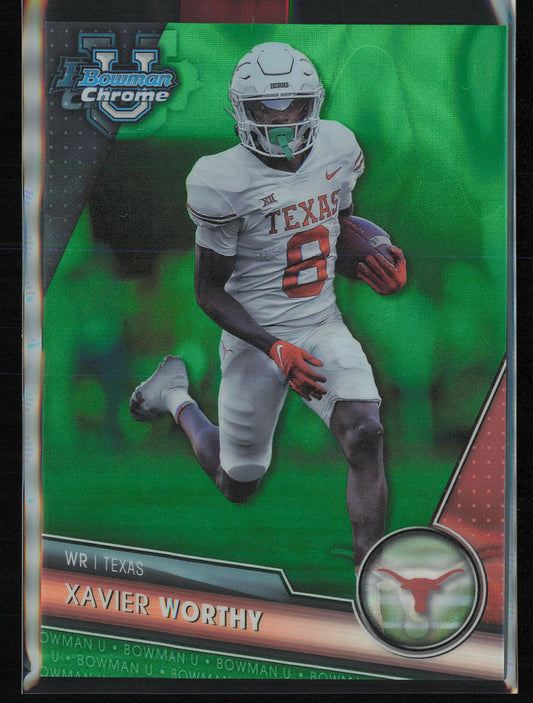 2023 Bowman University Chrome #155 Xavier Worthy Green Lava Refractor #/99