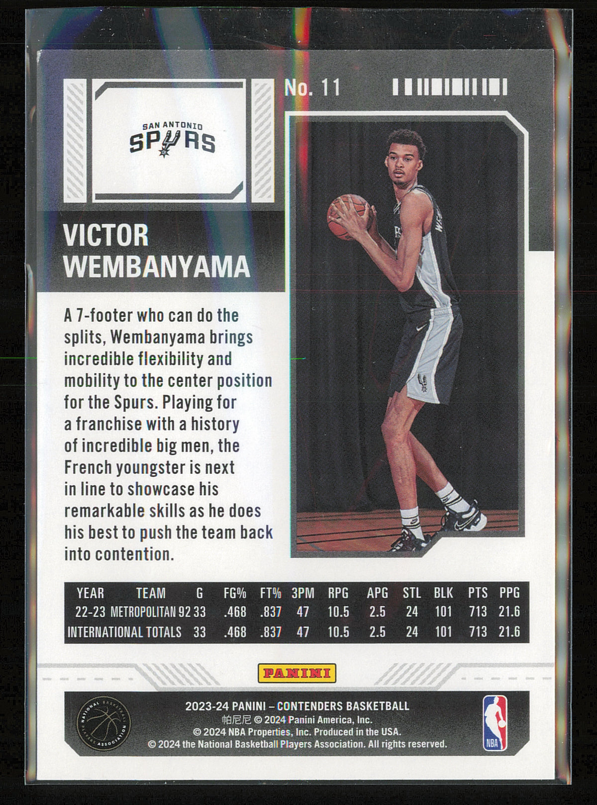 2023-24 Panini Contenders #11 Victor Wembanyama Season Ticket Retail