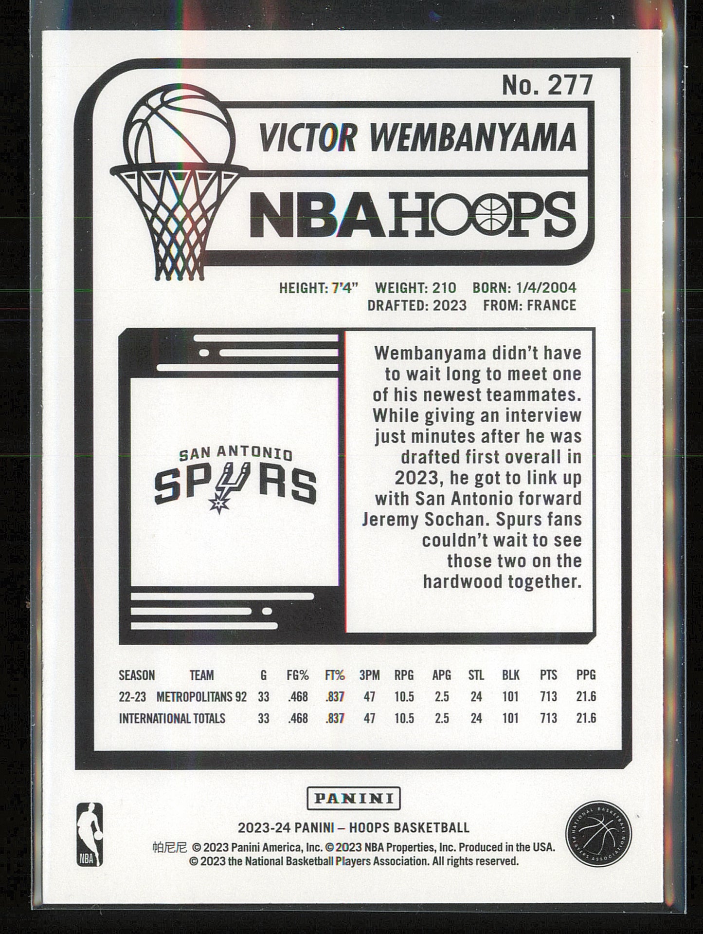 2023-24 Hoops Winter #277 Victor Wembanyama