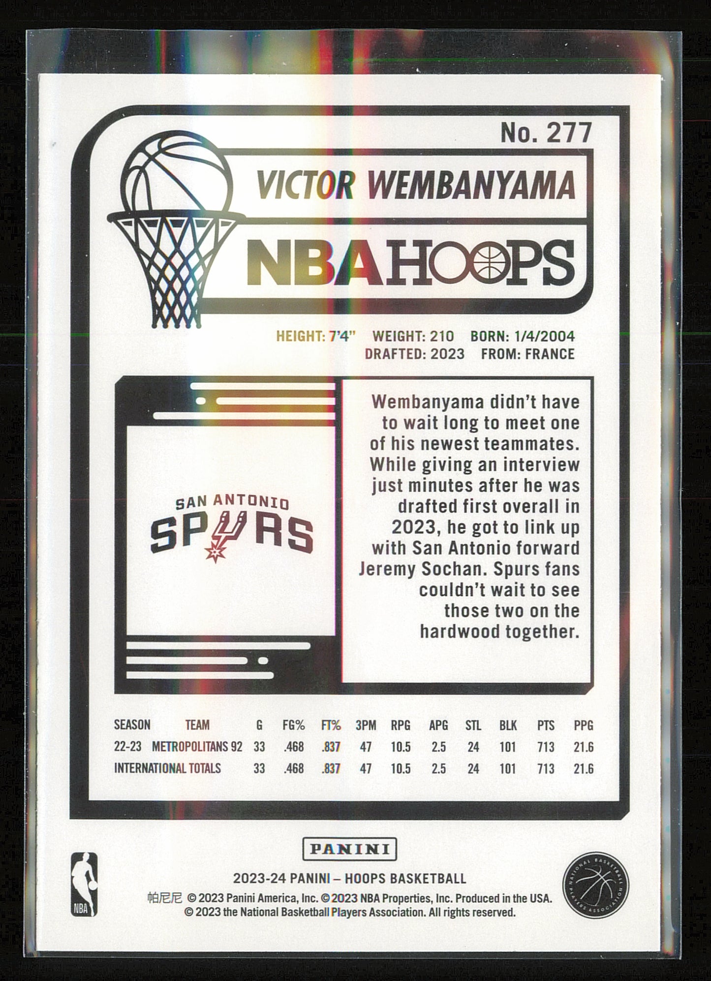 2023-24 Hoops Winter #277 Victor Wembanyama
