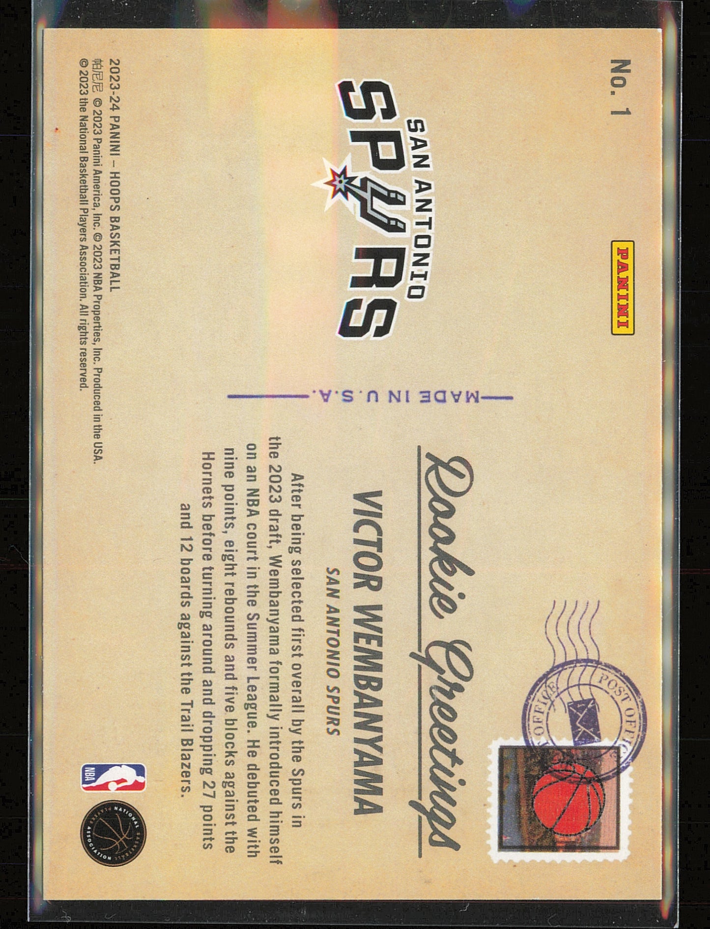 2023-24 Hoops Winter #1 Victor Wembanyama Rookie Greetings