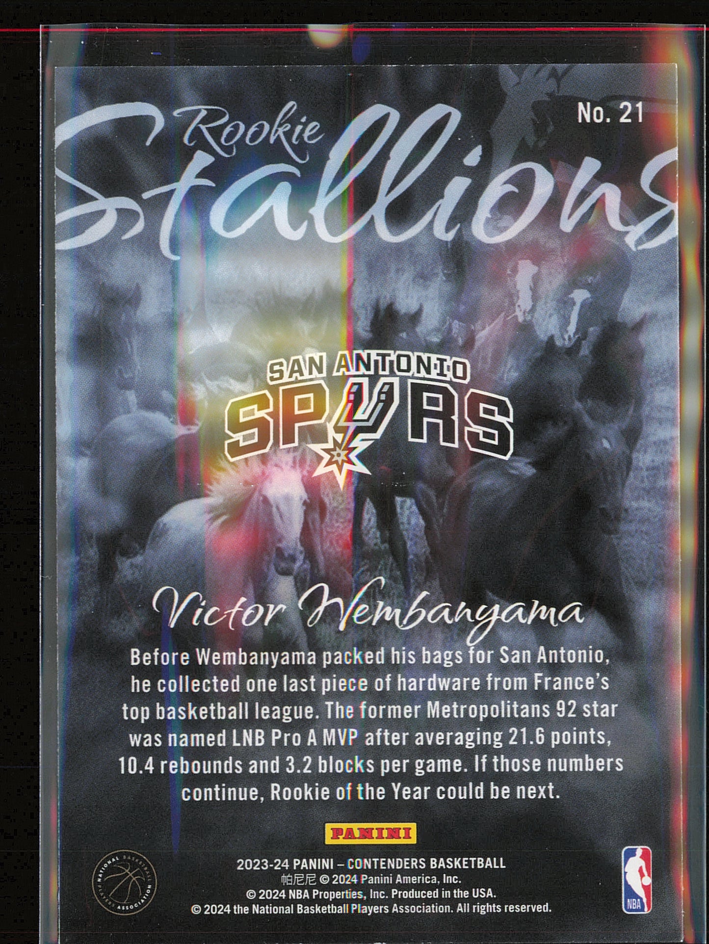 2023-24 Panini Contenders #21 Victor Wembanyama Rookie Stallions