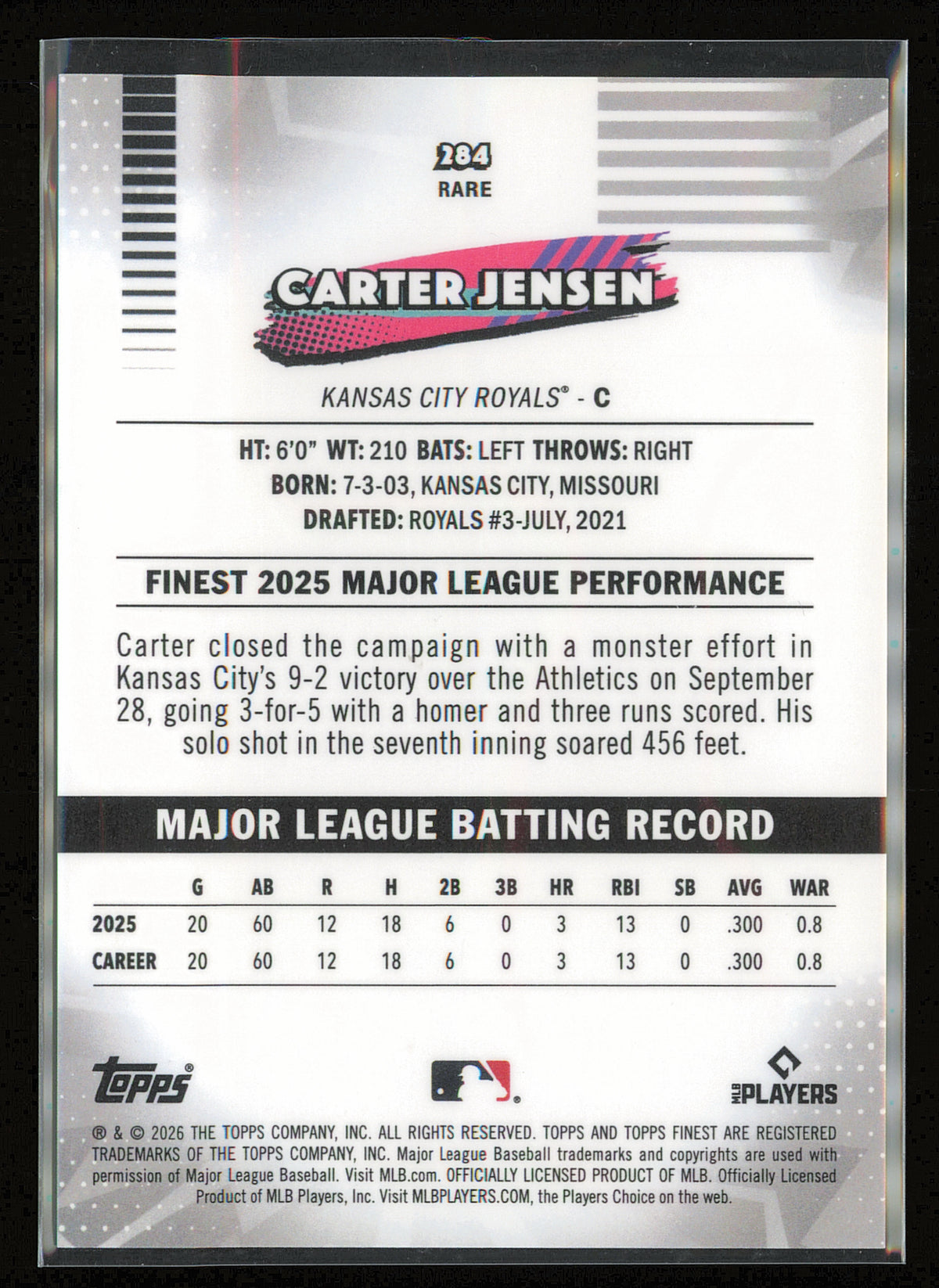 2026 Finest #284 Carter Jensen Yellow Refractors #/275