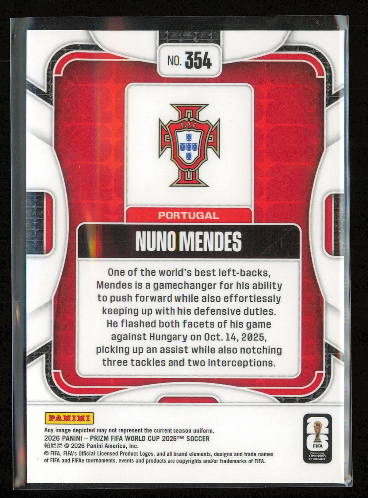 2026 Panini Prizm FIFA World Cup #354 Nuno Mendes