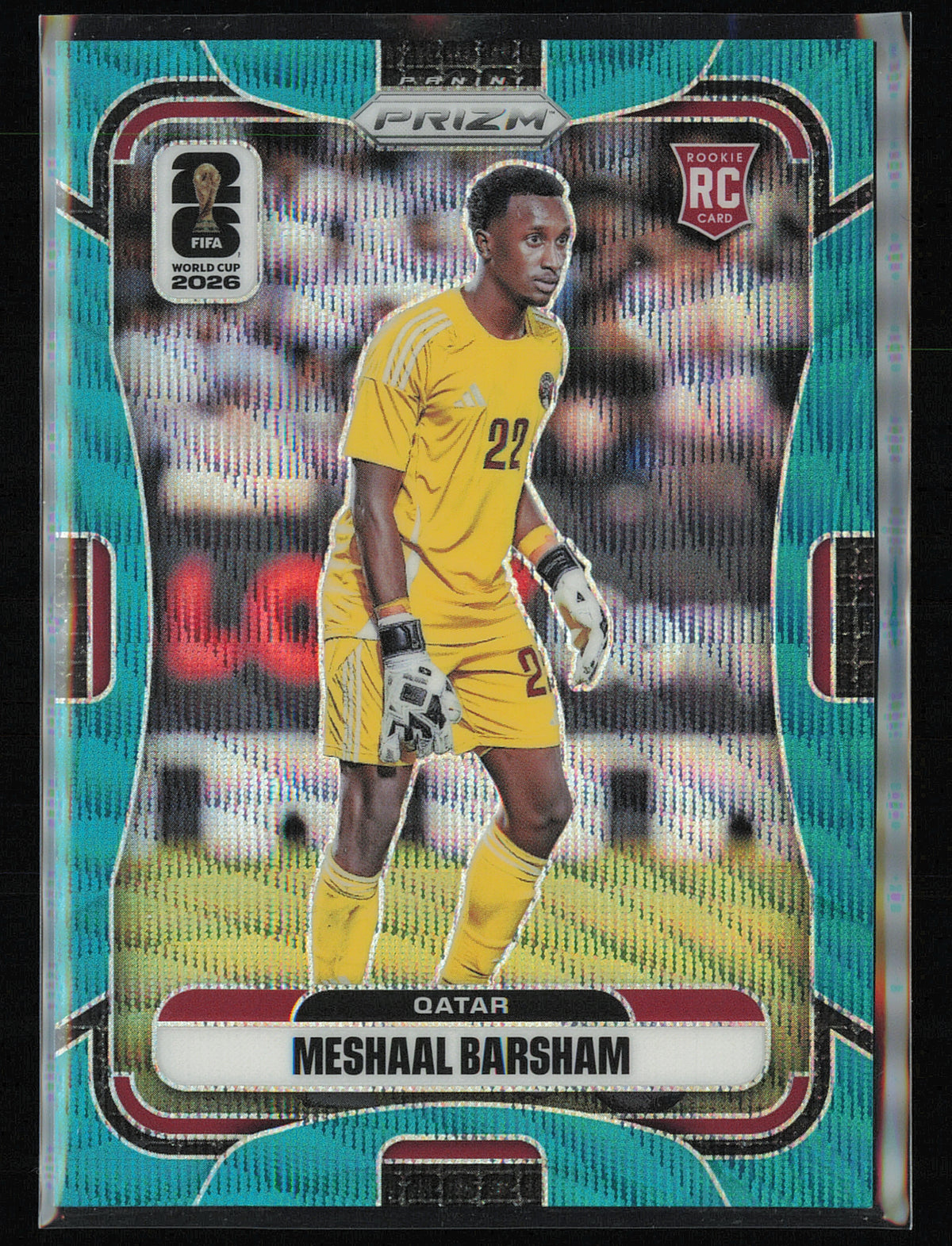 2026 Panini Prizm FIFA World Cup #376 Meshaal Barsham Teal Wave Prizms #/99