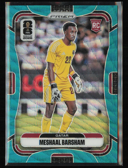 2026 Panini Prizm FIFA World Cup #376 Meshaal Barsham Teal Wave Prizms #/99