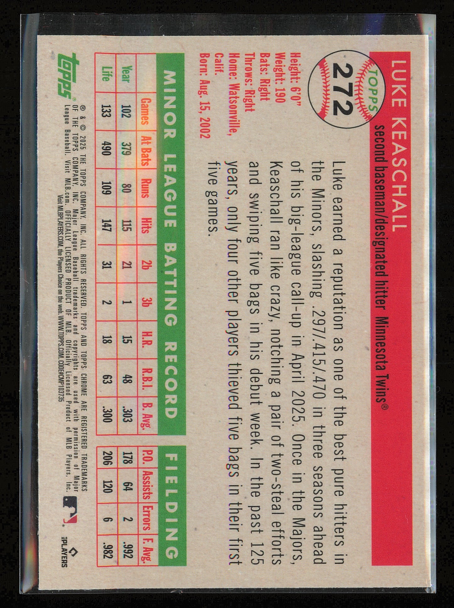 2025 Topps Chrome Platinum #272 Luke Keaschall