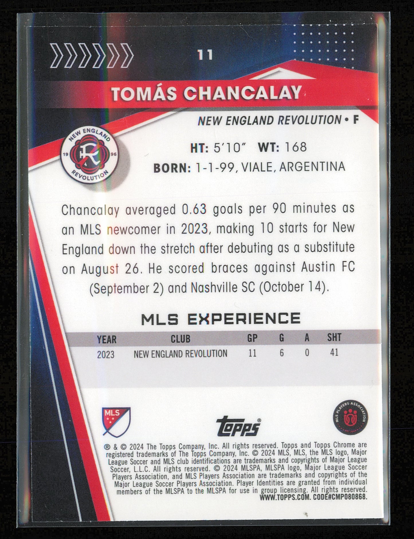 2024 Topps Chrome MLS #11 Tomás Chancalay Neon Green Refractor #/99