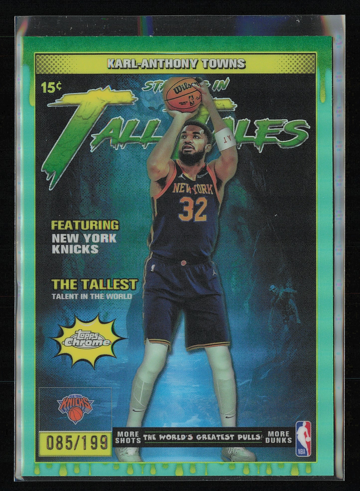 2025-26 Topps Chrome #TT-10 Karl-Anthony Towns Tall Tales Aqua Refractor #/199