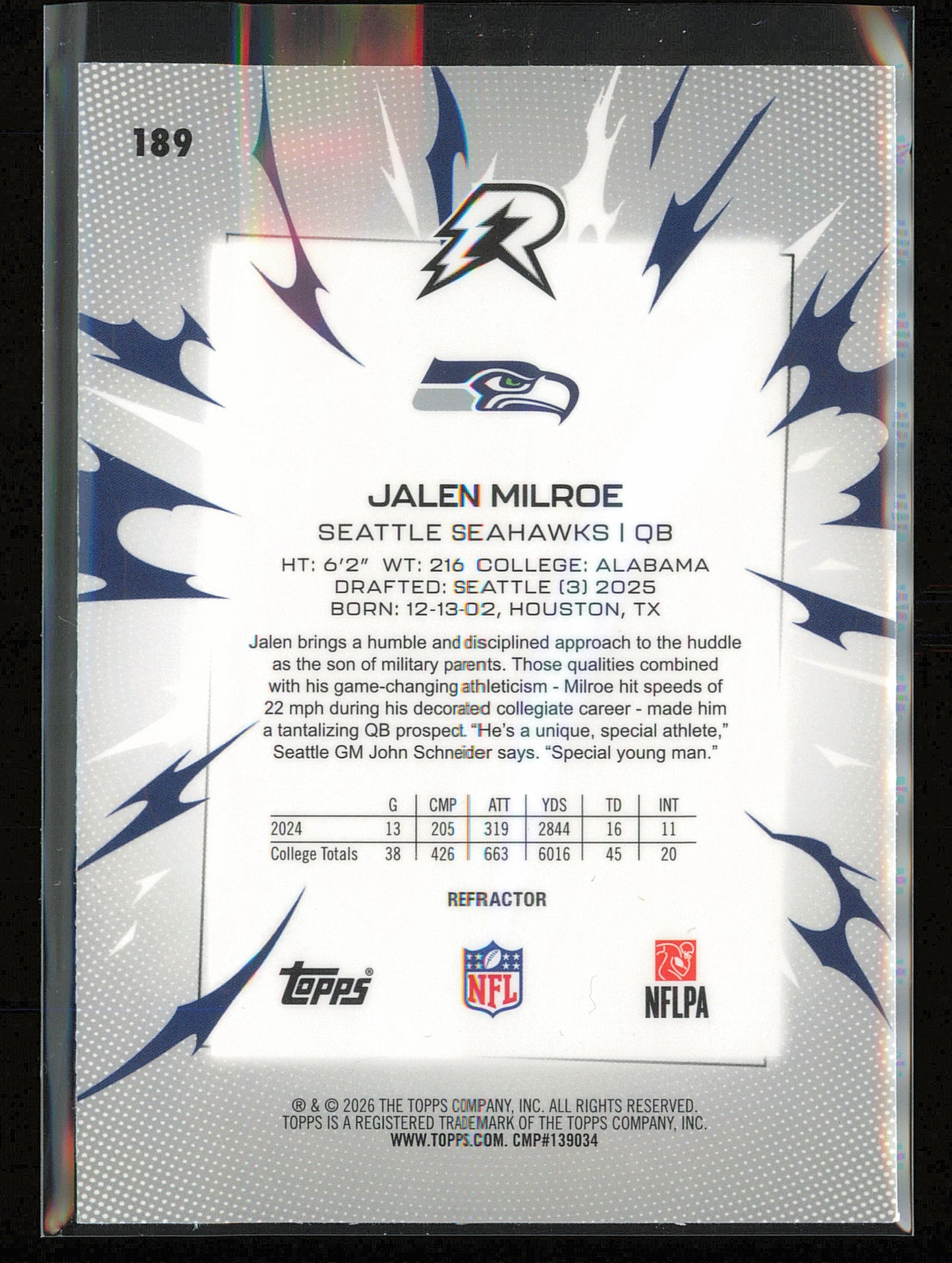 2025 Topps Resurgence #189 Jalen Milroe Refractor