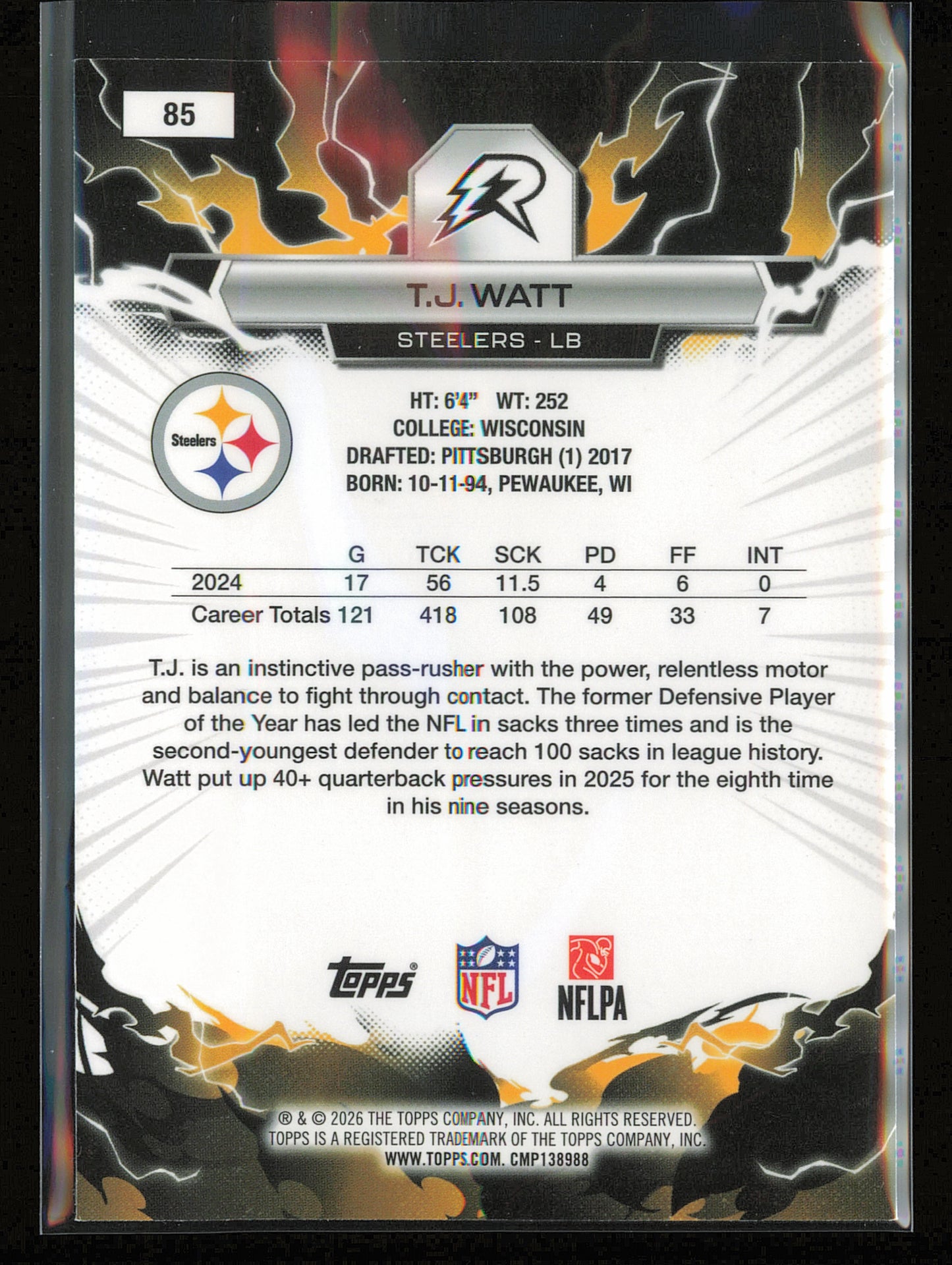 2025 Topps Resurgence #85 T.J. Watt Silver Static Refractor