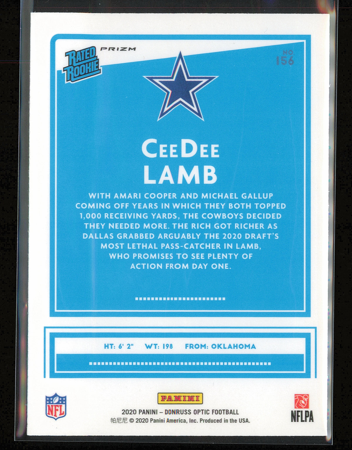 2020 Donruss Optic #156 CeeDee Lamb Blue Hyper