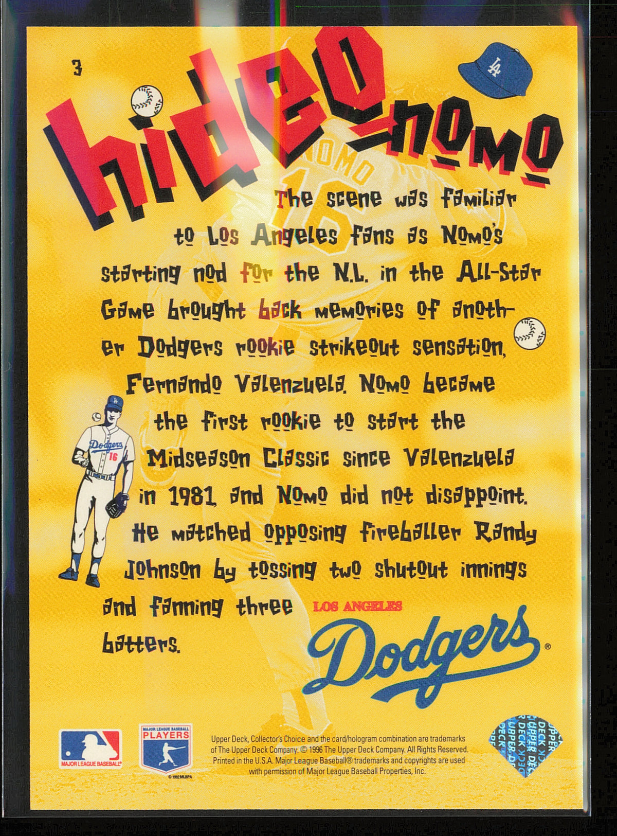 1996 Collector's Choice #3 Hideo Nomo Hideo Nomo Scrapbook