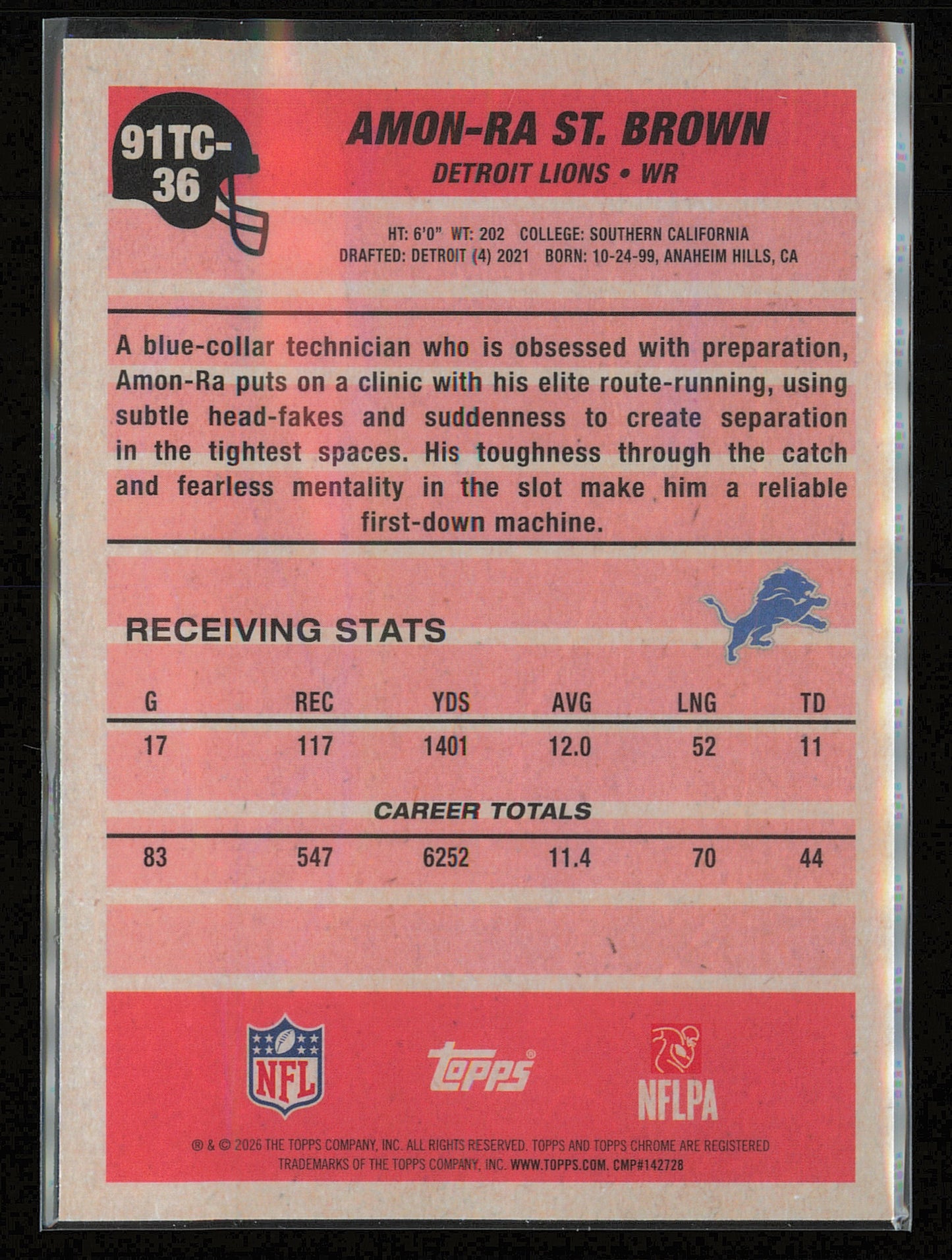 2026 Topps Flagship #91TC-36 Amon-Ra St. Brown 1991 Topps Football Chrome