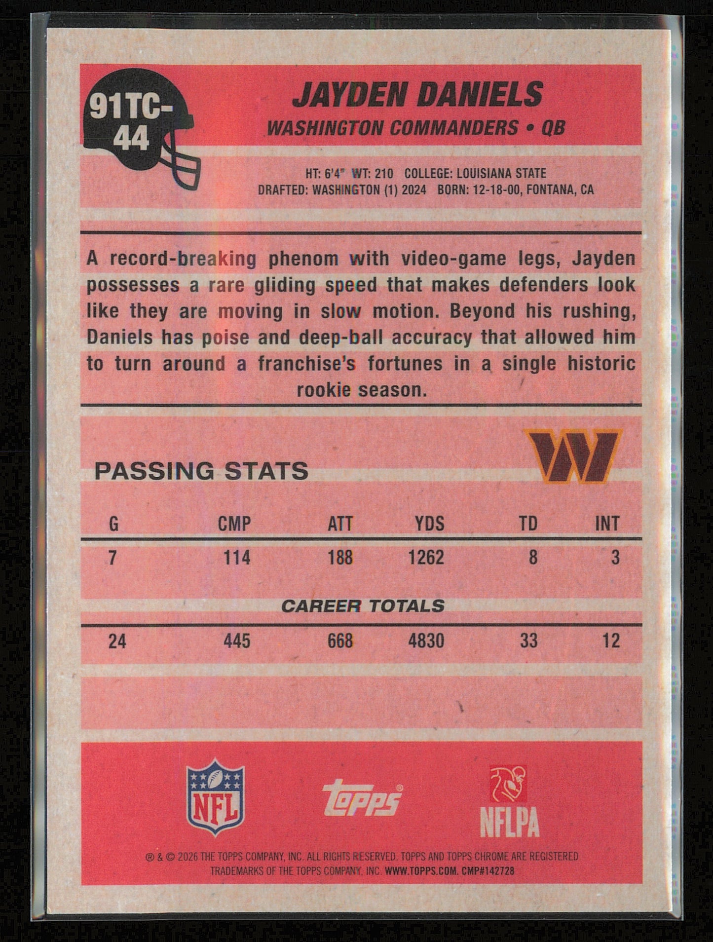 2026 Topps Flagship #91TC-44 Jayden Daniels 1991 Topps Football Chrome