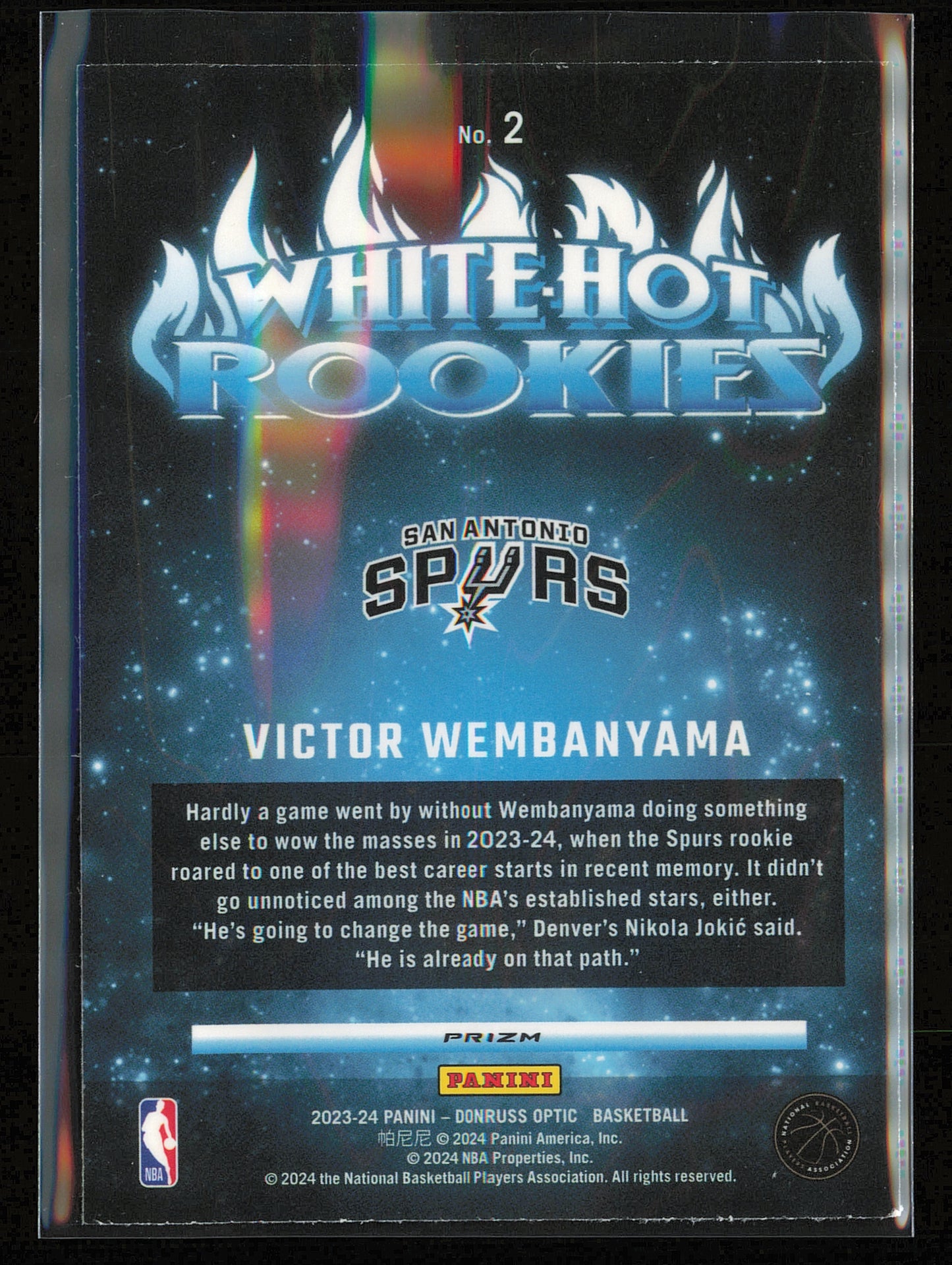 2023-24 Donruss Optic #2 Victor Wembanyama White Hot Rookies Purple