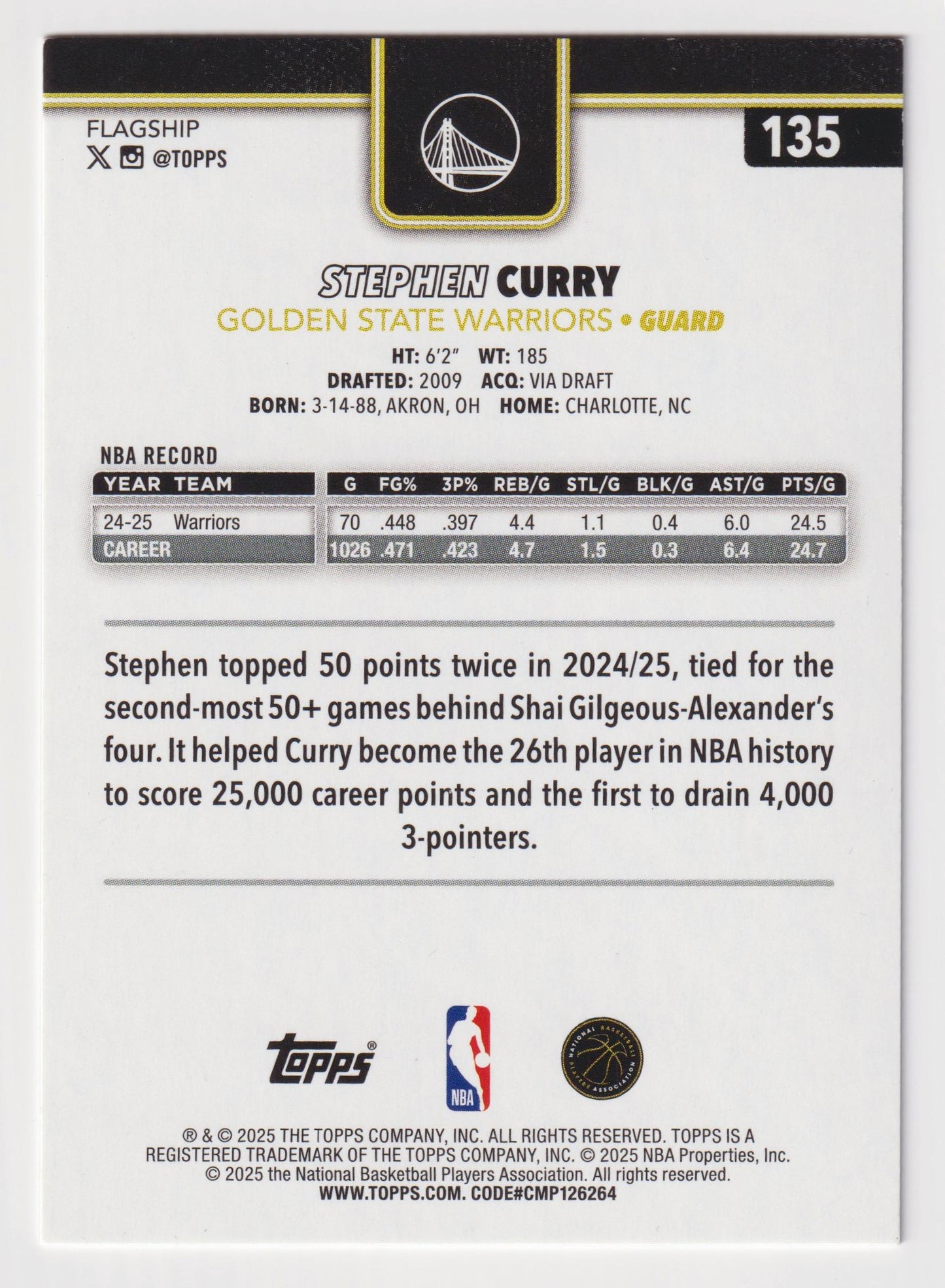 2025-26 Topps #135 Stephen Curry Cart Load #/25