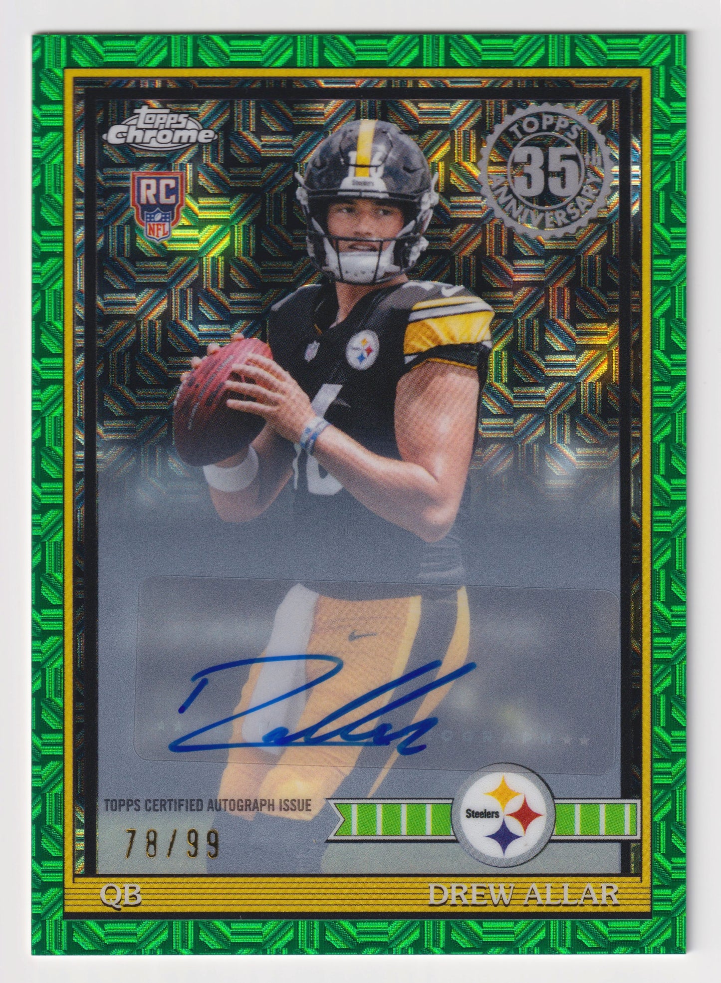 2026 TOPPS FLAGSHIP NFL DREW ALLAR 1991 CHROME GREEN MOJO REFRACTOR /99 AUTO RC