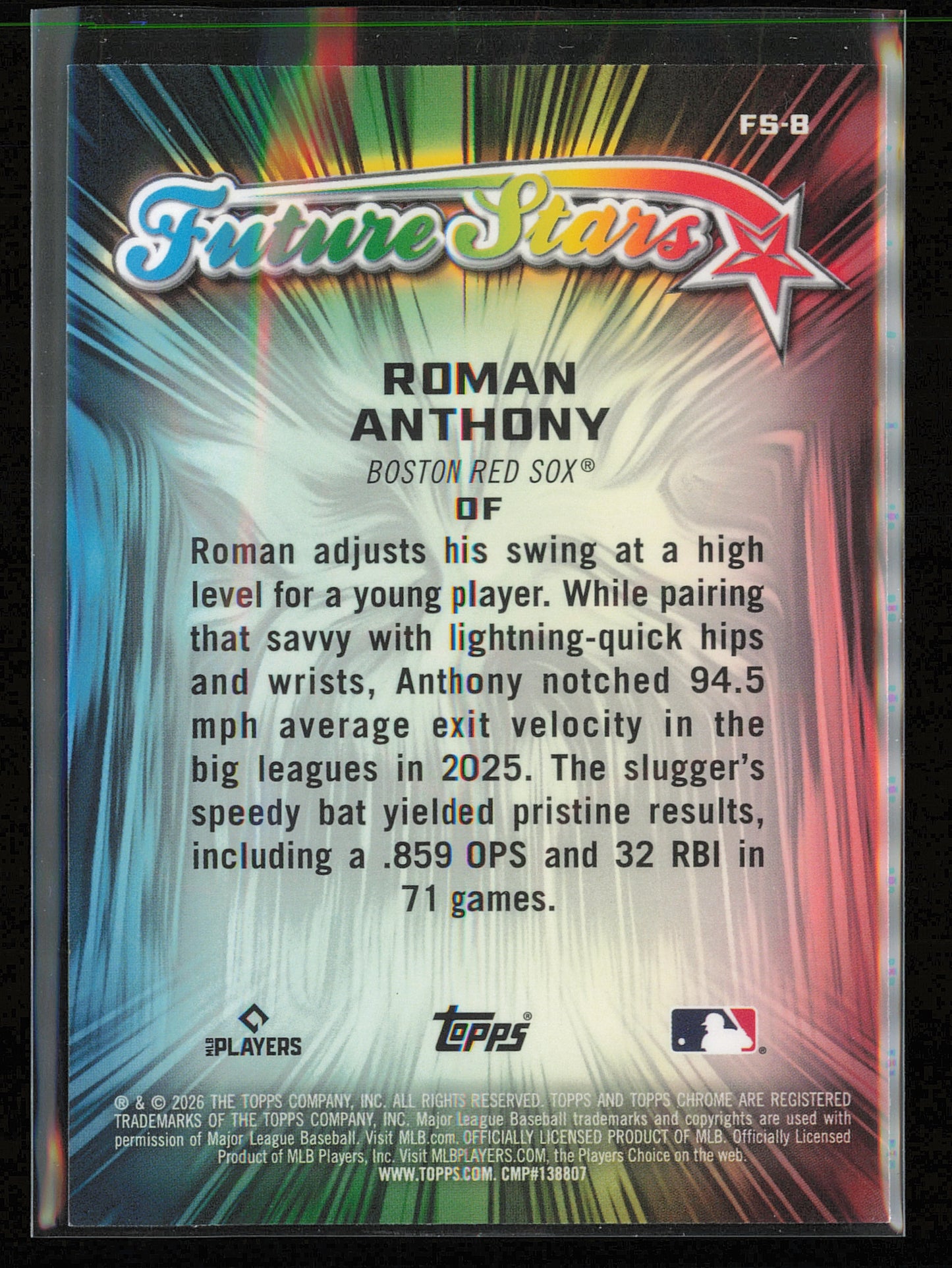 2026 Topps Chrome #FS-8 Roman Anthony Future Stars