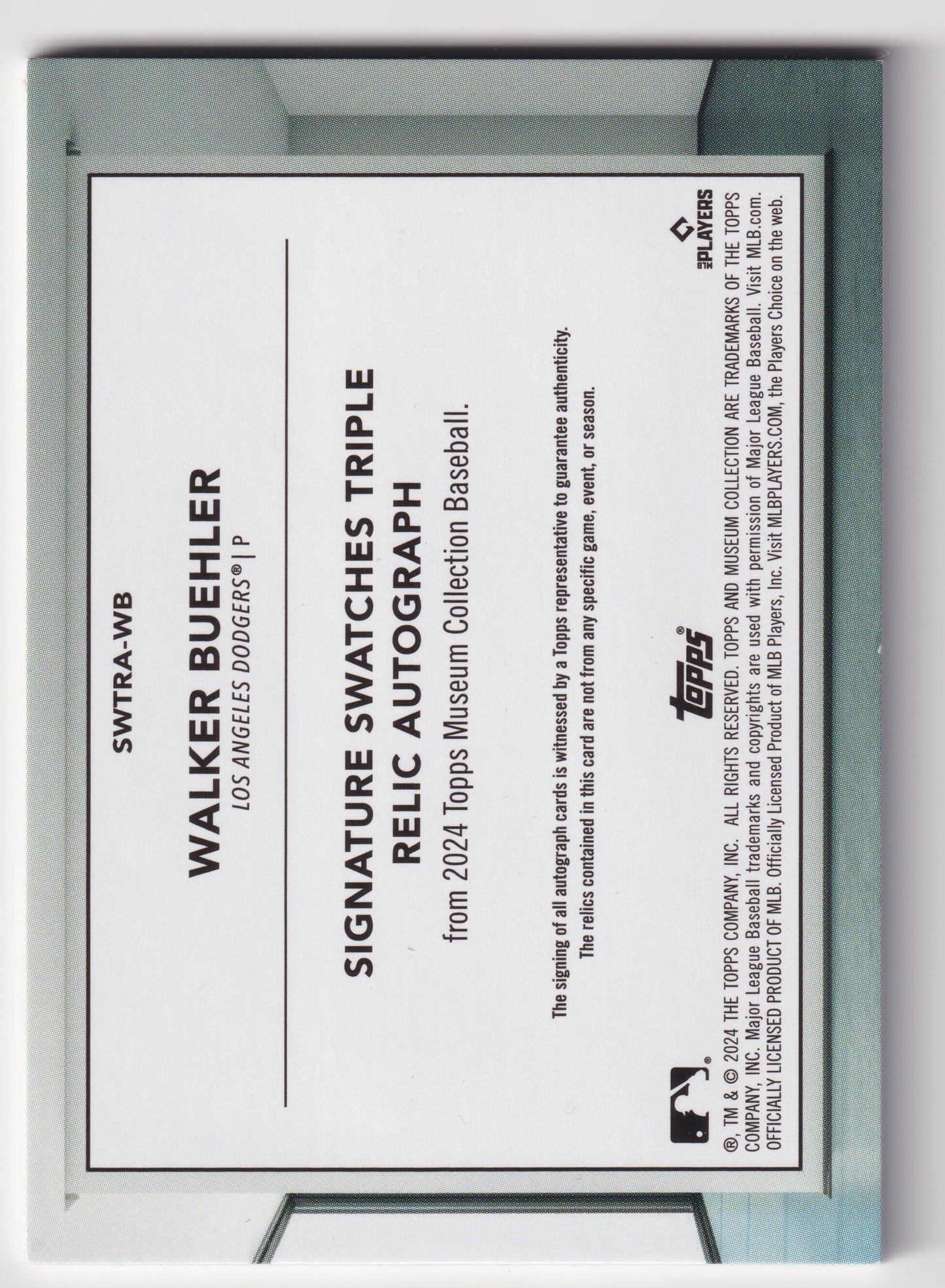 Topps 2024 Museum Walker Buehler Dodgers SWTRA-WB Signature Swatches Auto /10