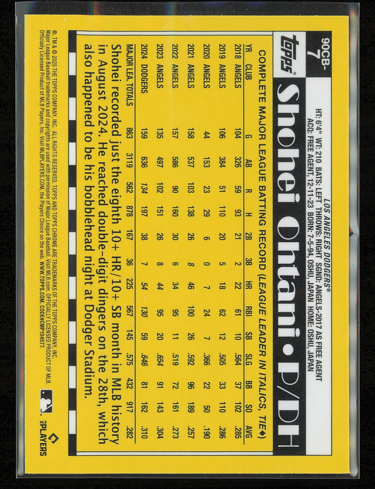 2025 Topps Chrome #90CB-7 Shohei Ohtani 1990 Topps Baseball 35th Anniversary