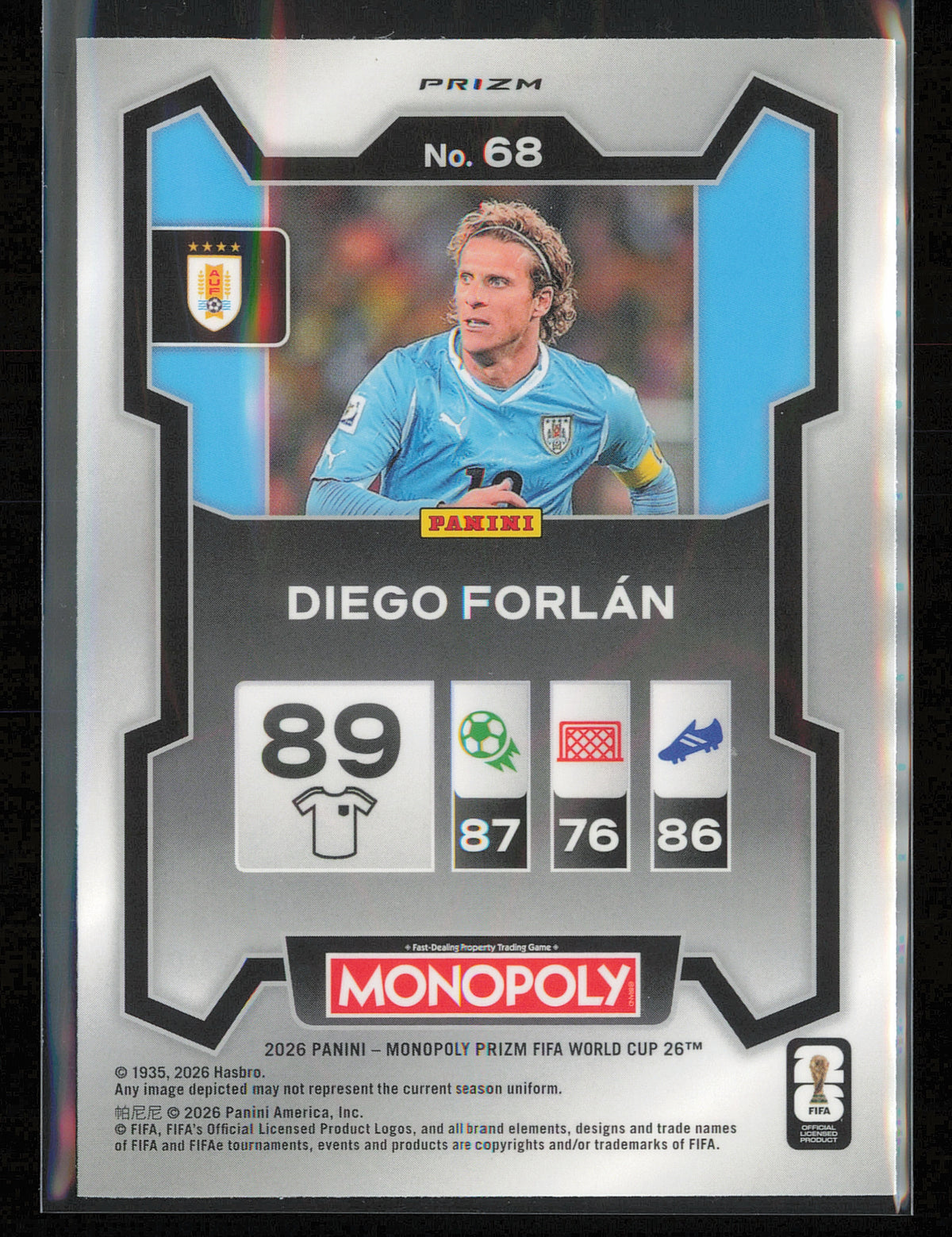 Diego Forlan 2026 Panini Prizm Monopoly FIFA World Cup Blue Wave #68 Uruguay
