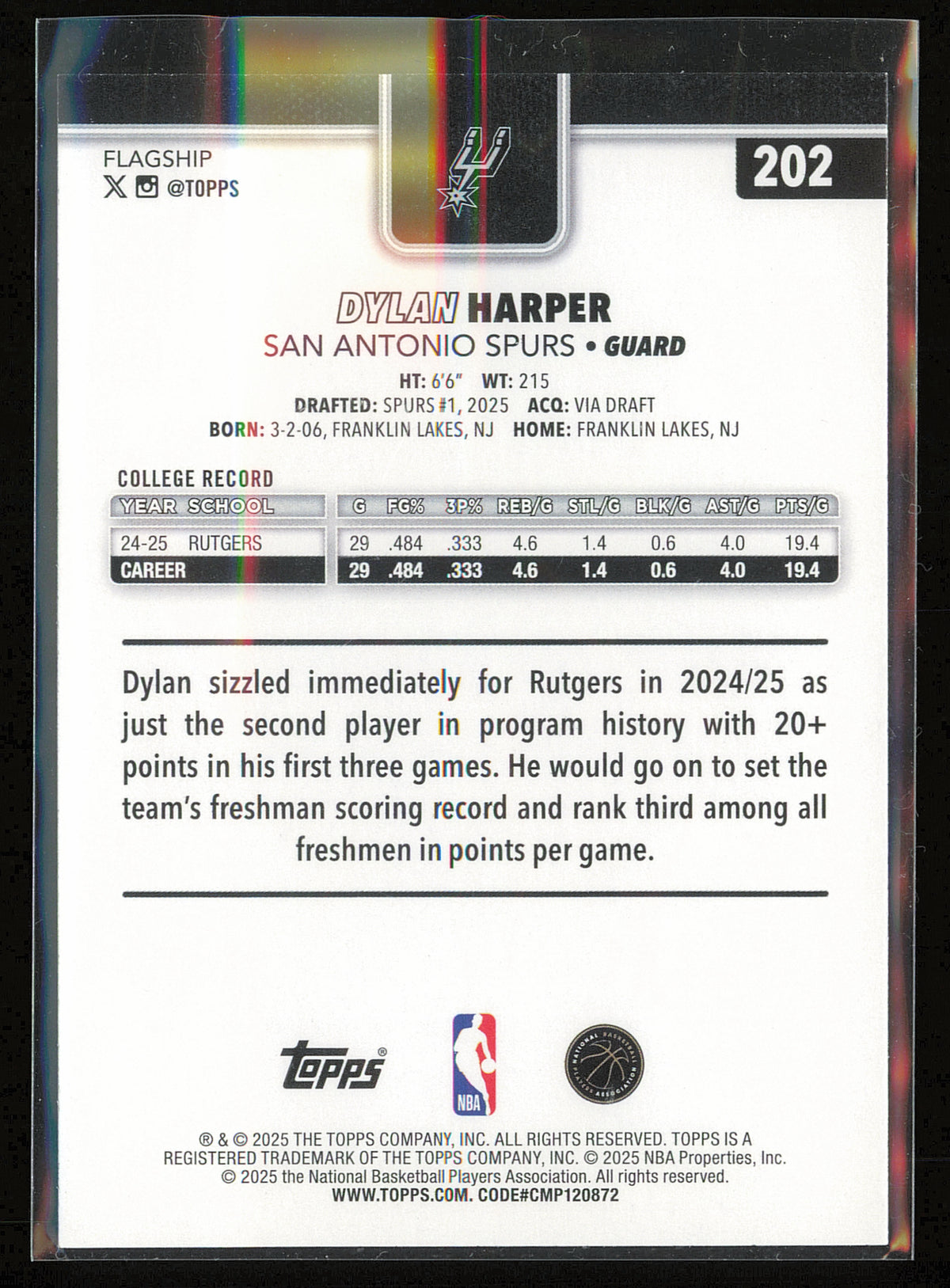 2025-26 Topps #202 Dylan Harper