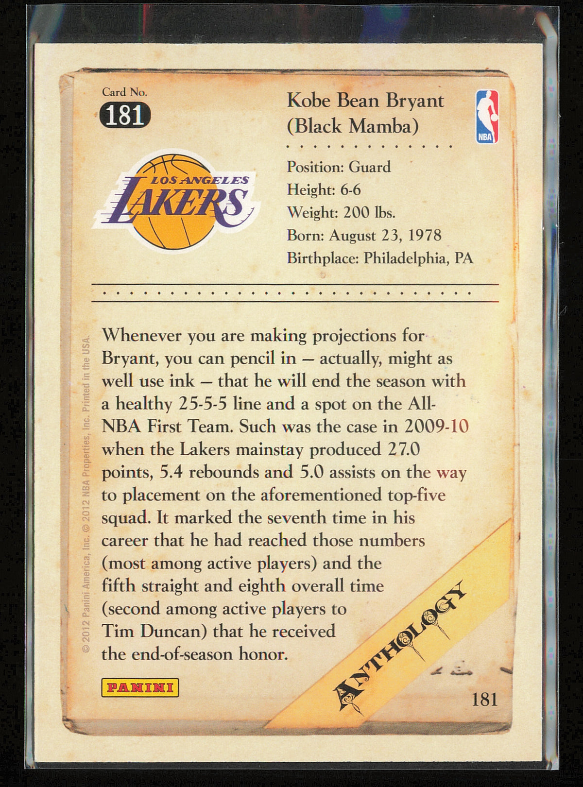 2012-13 Panini Kobe Anthology #181 Kobe Bryant
