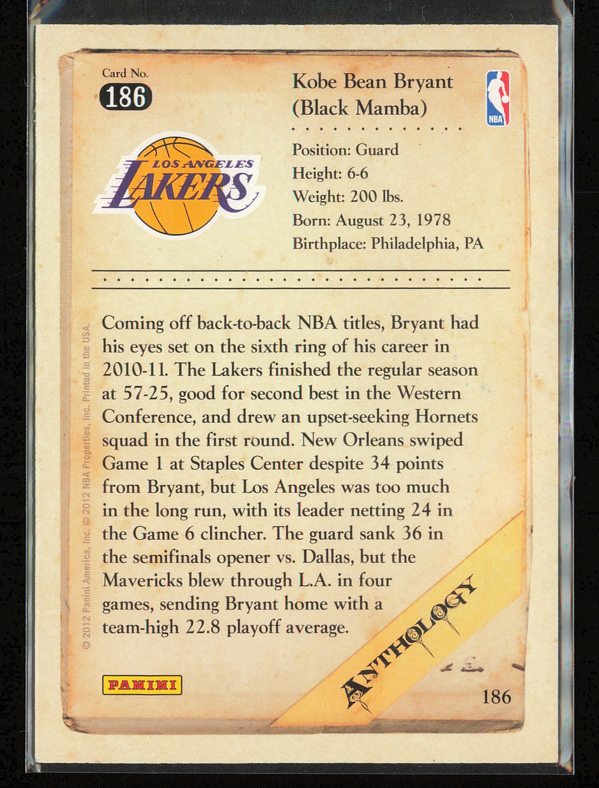 2012-13 Panini Kobe Anthology #186 Kobe Bryant