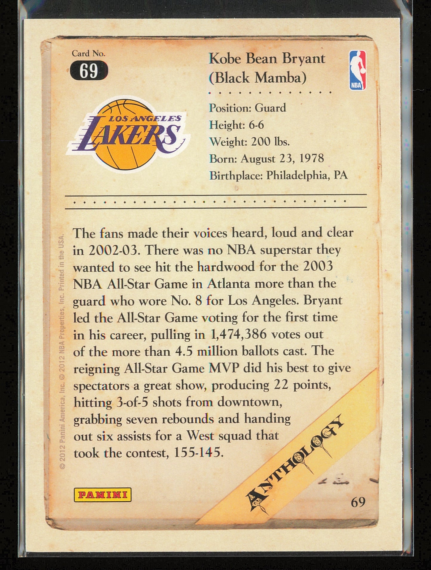 2012-13 Panini Kobe Anthology #69 Kobe Bryant