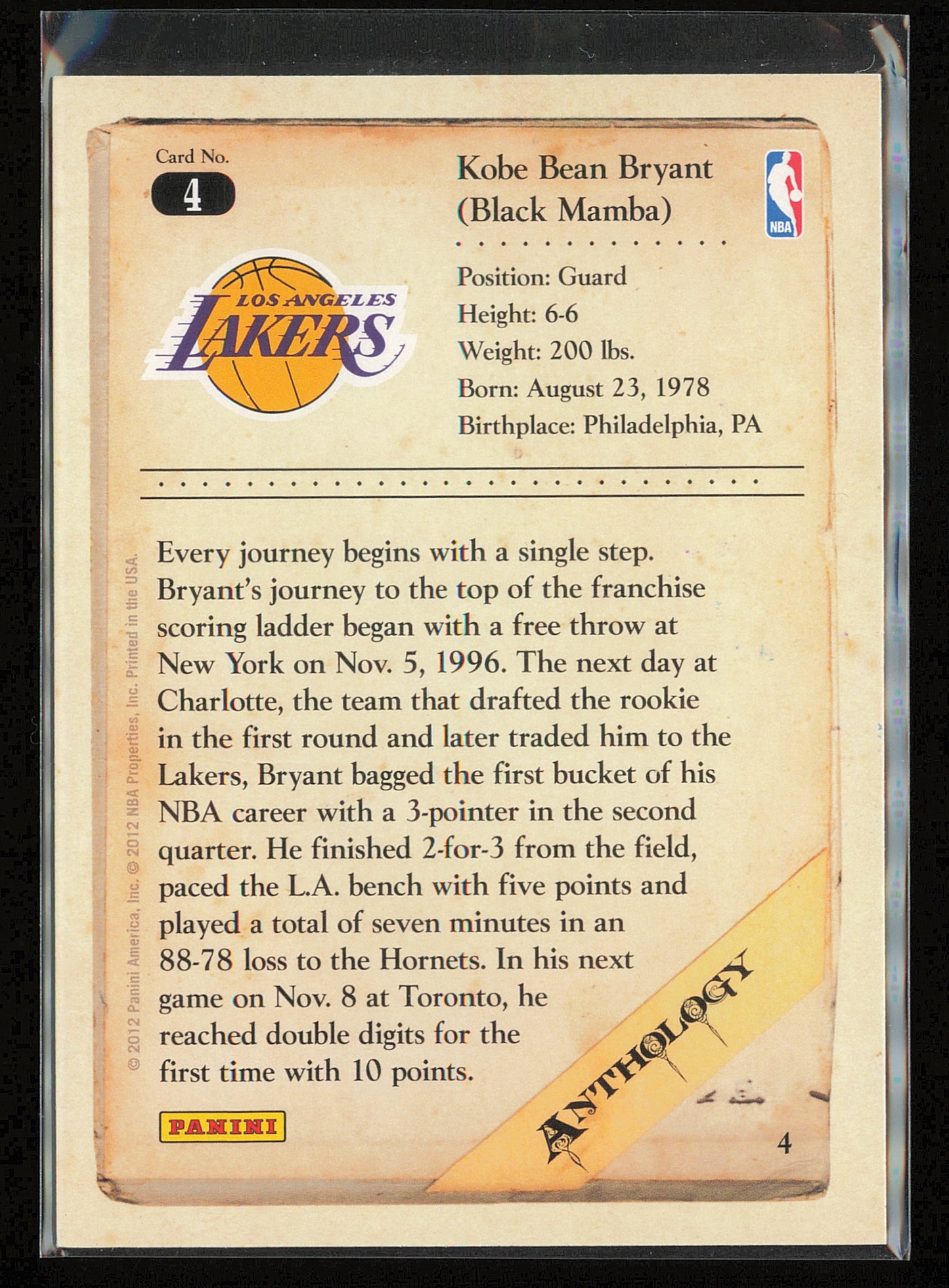 2012-13 Panini Kobe Anthology #4 Kobe Bryant