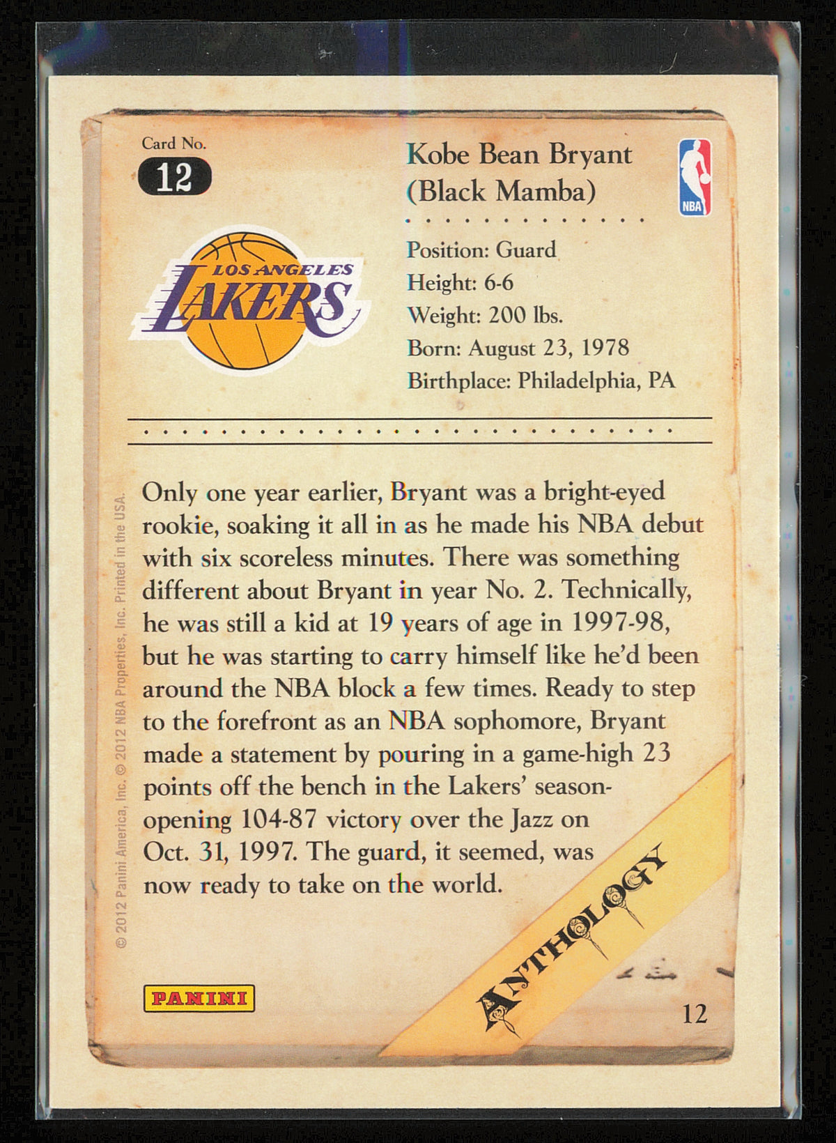 2012-13 Panini Kobe Anthology #12 Kobe Bryant