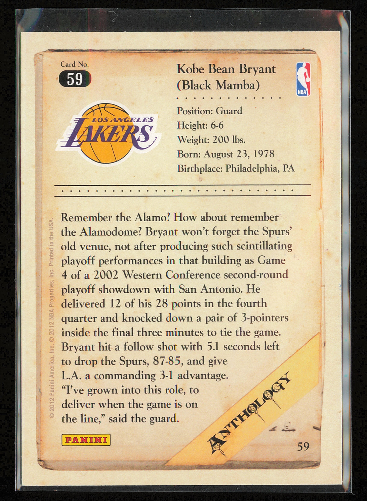 2012-13 Panini Kobe Anthology #59 Kobe Bryant
