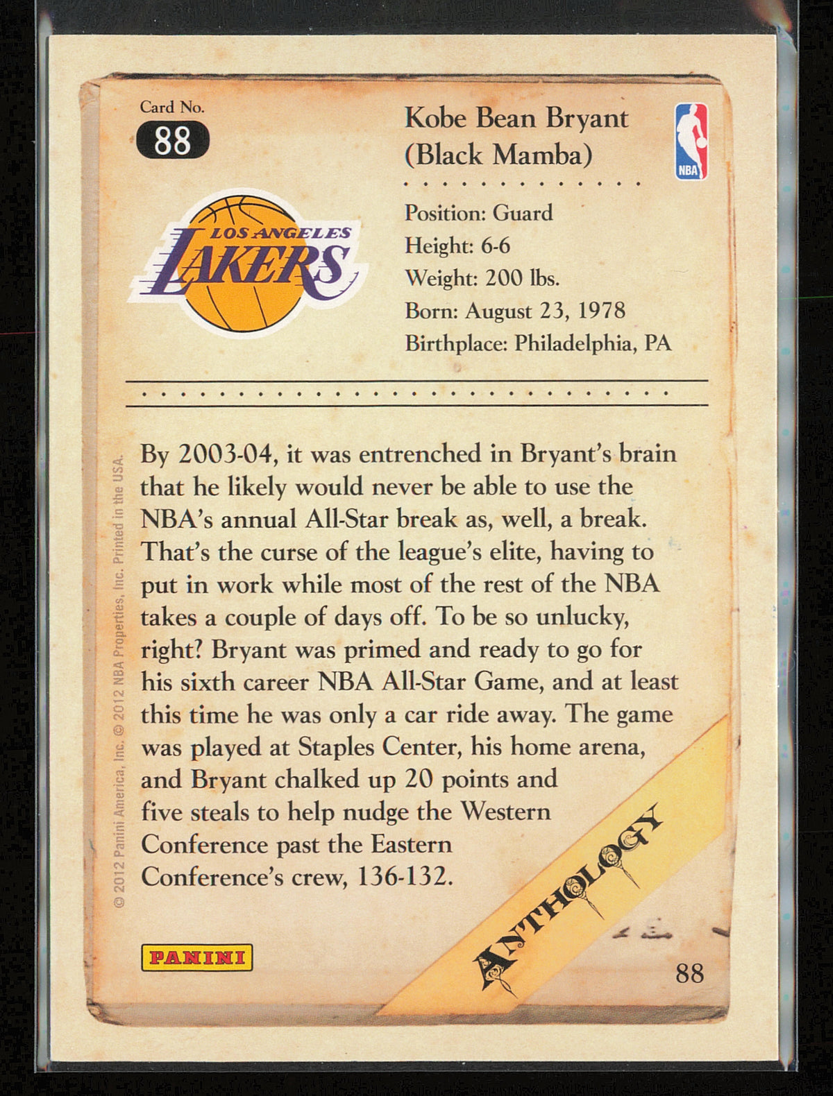2012-13 Panini Kobe Anthology #88 Kobe Bryant
