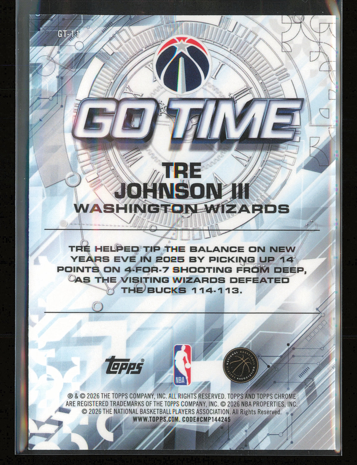 2025-26 Topps Chrome Update #GT-11 Tre Johnson III Go Time