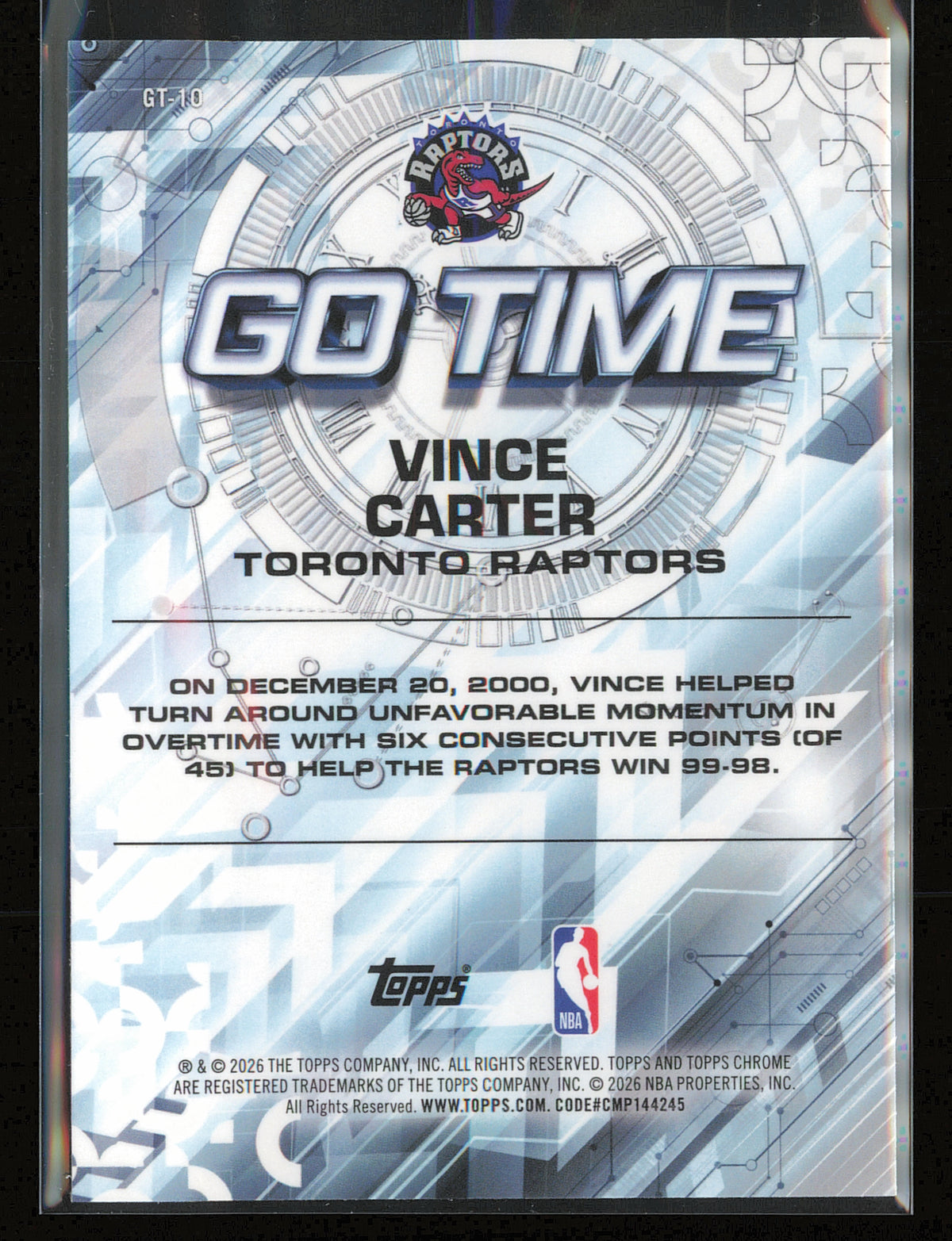 2025-26 Topps Chrome Update #GT-10 Vince Carter Go Time Aqua Refractor #/199
