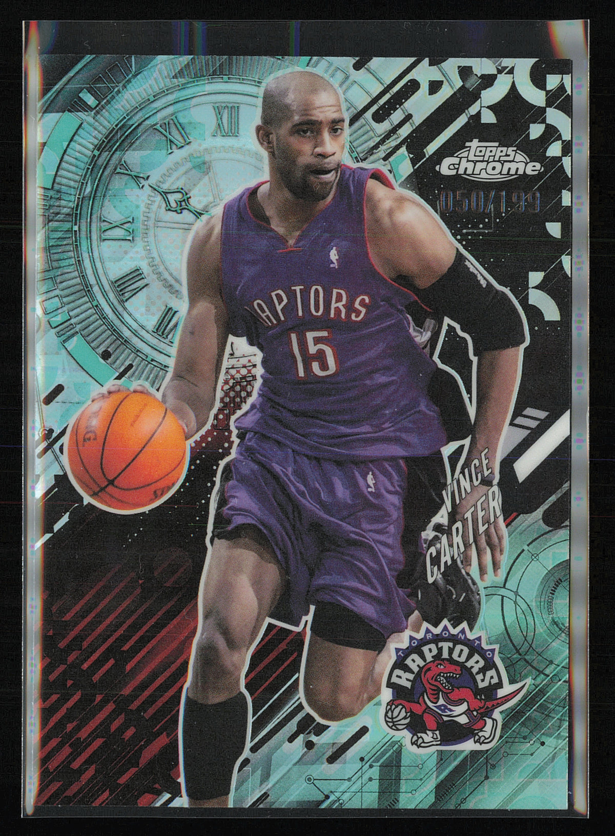 2025-26 Topps Chrome Update #GT-10 Vince Carter Go Time Aqua Refractor #/199