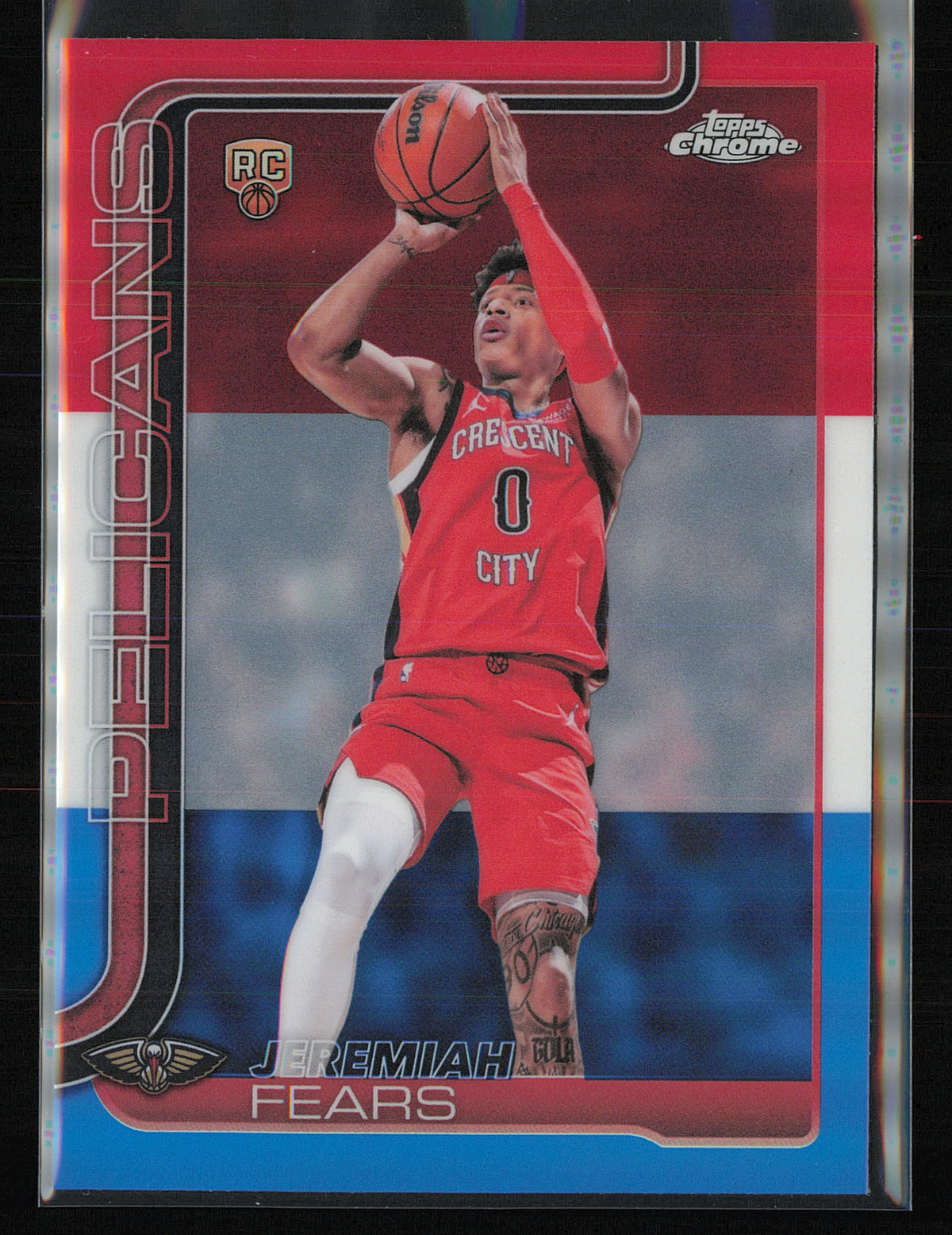 2025-26 Topps Chrome Update #157 Jeremiah Fears Red White and Blue Refractor