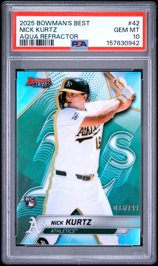 2025 Bowman'S Best #42 Nick Kurtz Aqua Refractor PSA 10
