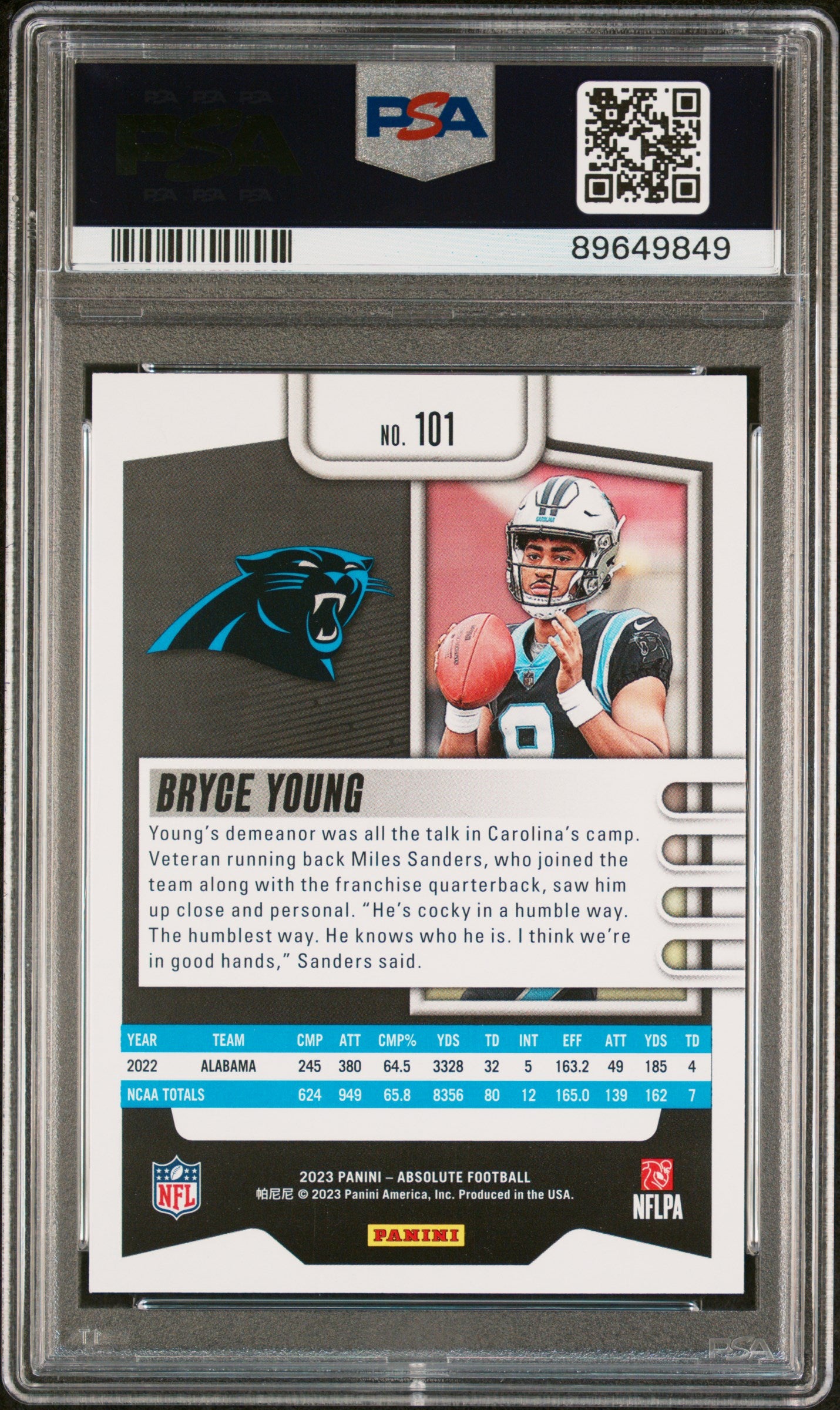 2023 Panini Absolute #101 Bryce Young PSA 9