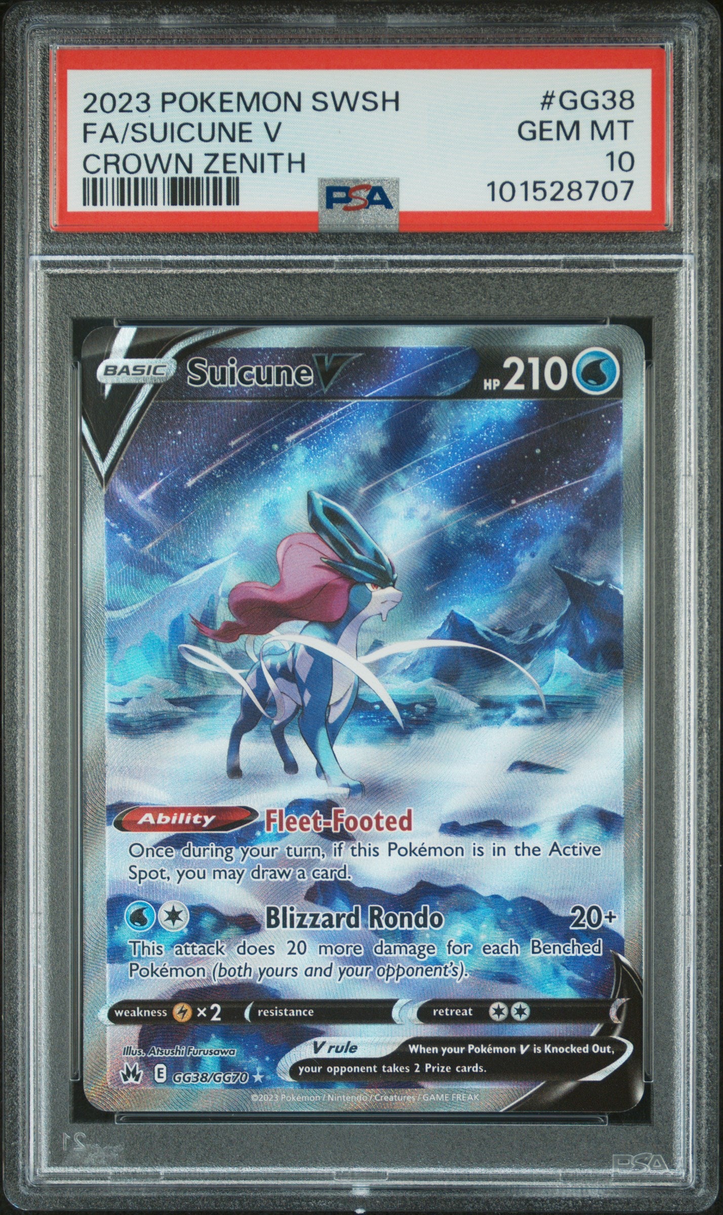 2023 POKEMON SWORD AND SHIELD CROWN ZENITH #GG38 FA/SUICUNE V PSA 10