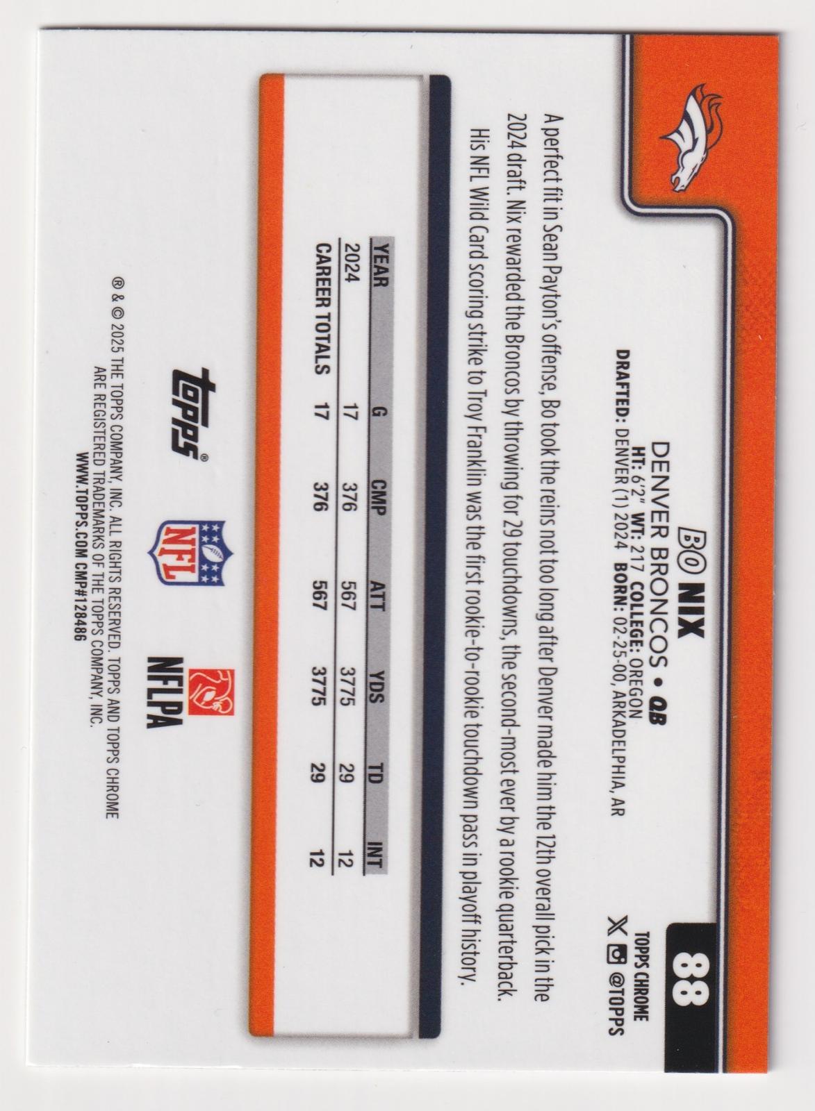 2025 Topps Chrome #88 Bo Nix Image Variation Refractor