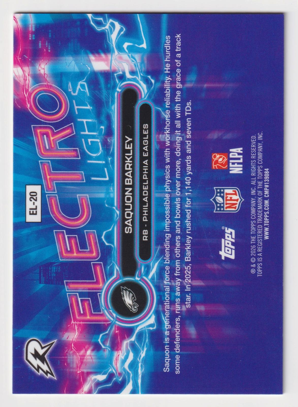 2025 Topps Resurgence #EL-20 Saquon Barkley Electro Lights