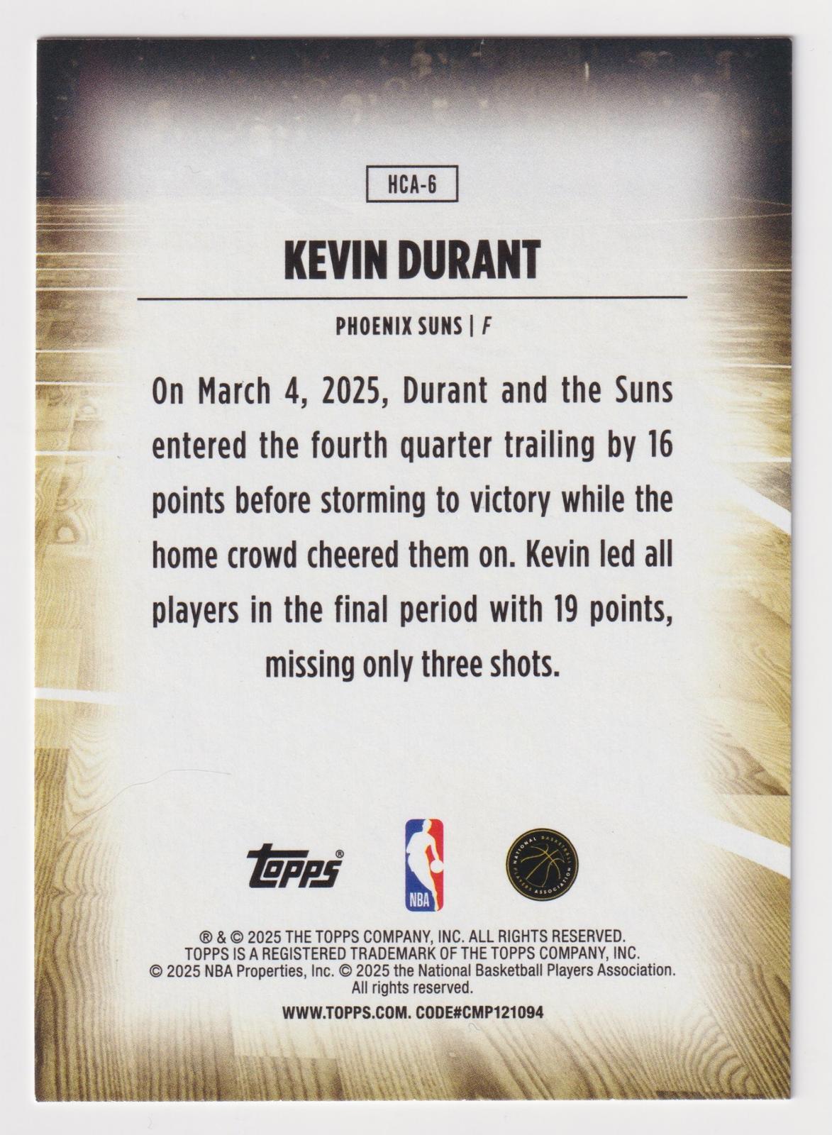 2025-26 Topps #HCA-6 Kevin Durant Home Court