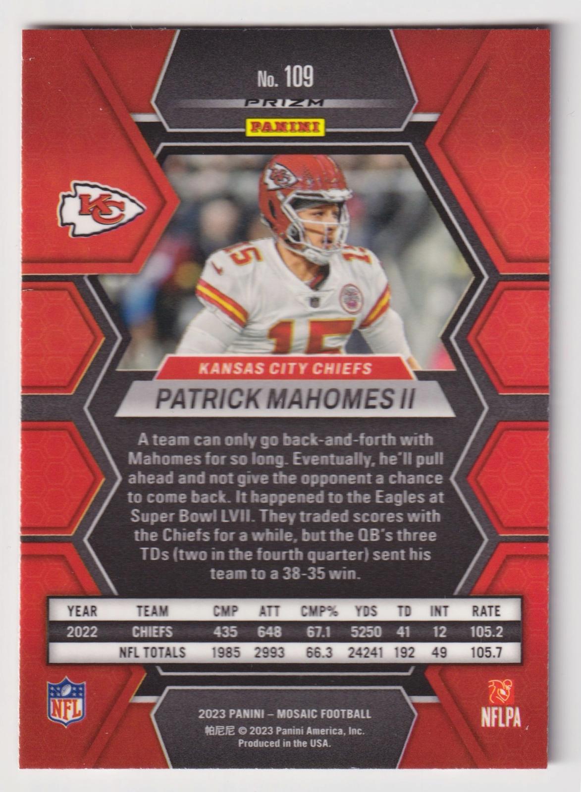 2023 Panini Mosaic #109 Patrick Mahomes II Red Sparkle