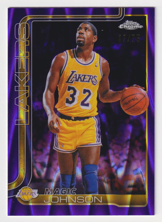 2025-26 Topps Chrome Update #149 Magic Johnson Purple RayWave Refractor #/75