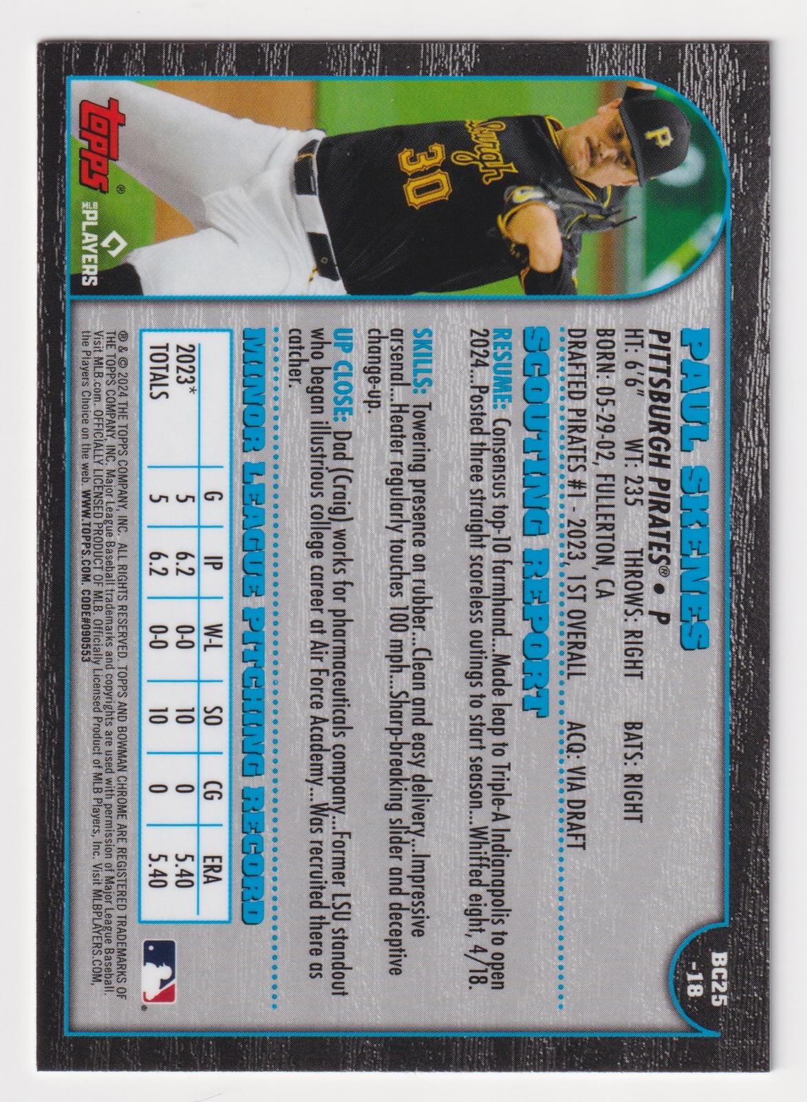 2024 Bowman Chrome #BC25-18 Paul Skenes 1999 Bowman Chrome 25th Anniversary