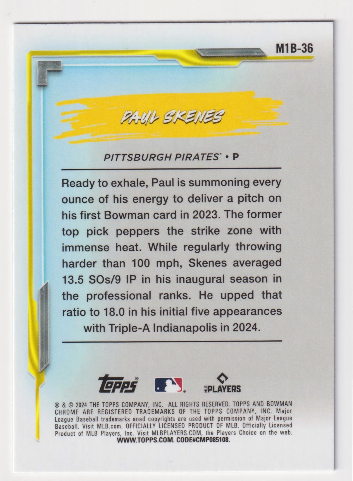 2024 Bowman Chrome #M1B-36 Paul Skenes My 1st Bowman